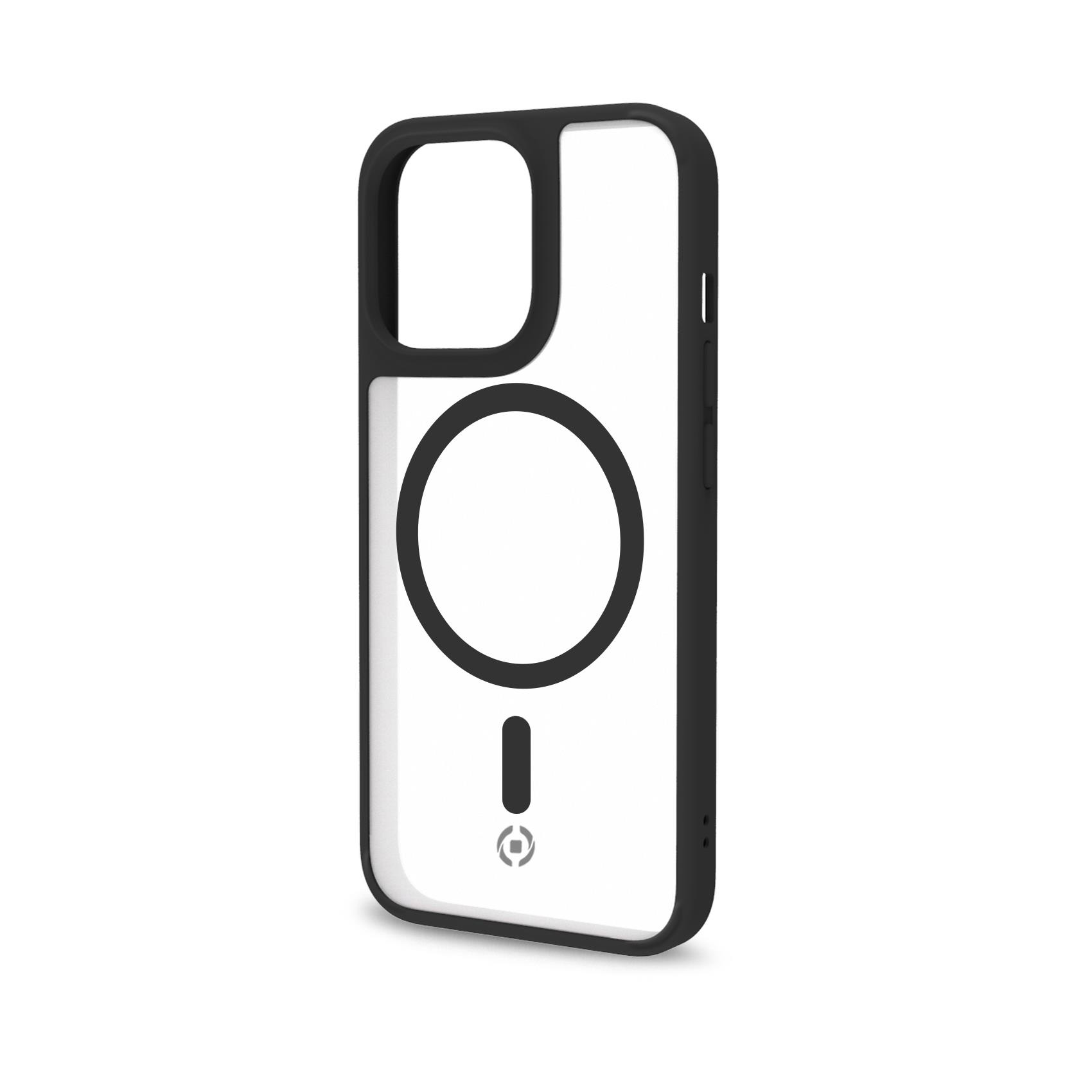Custodia per telefono con telefono. Nero e trasparente. Custodia trasparente con cerchio nero.