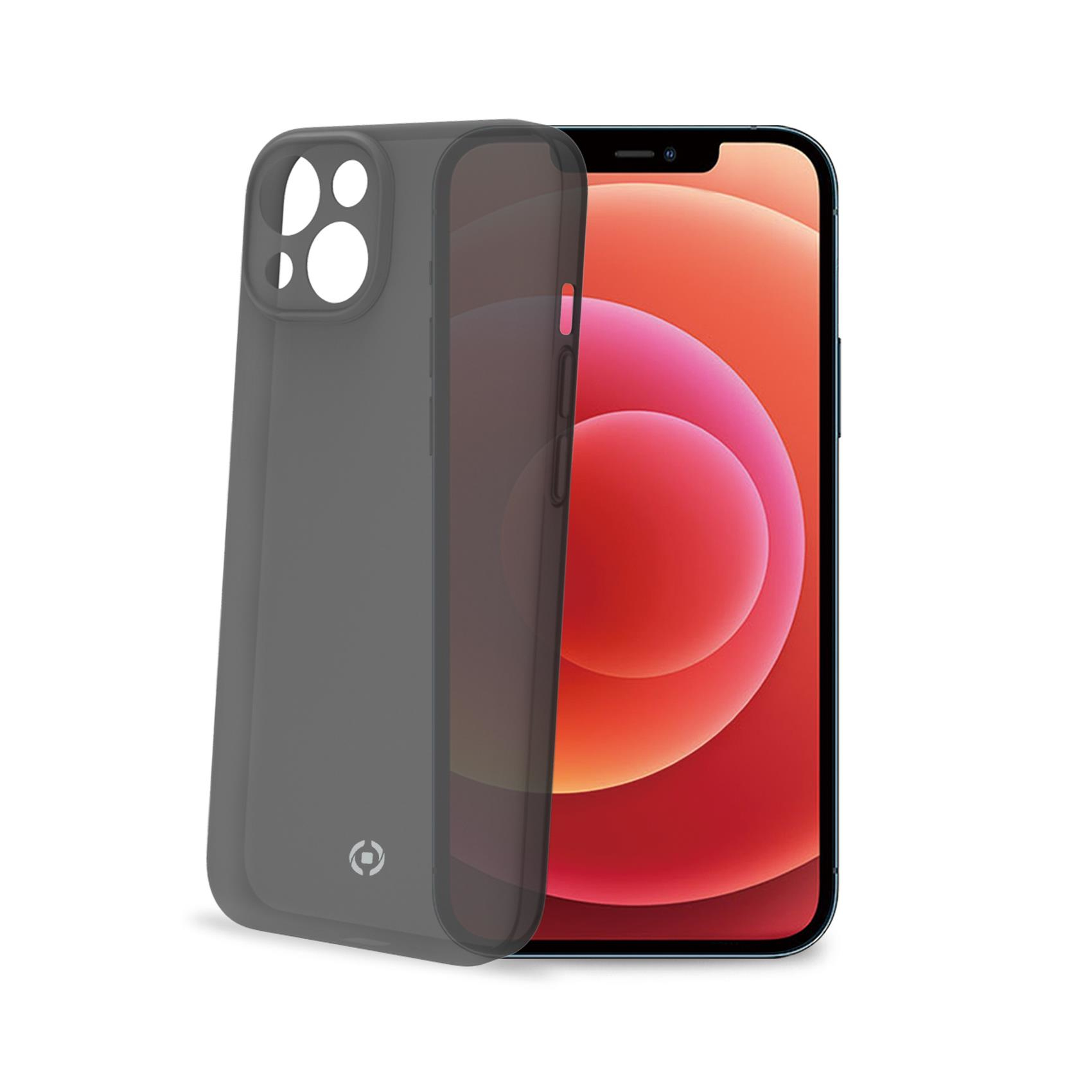 Custodia nera su un telefono, con schermo arancione-rosso.