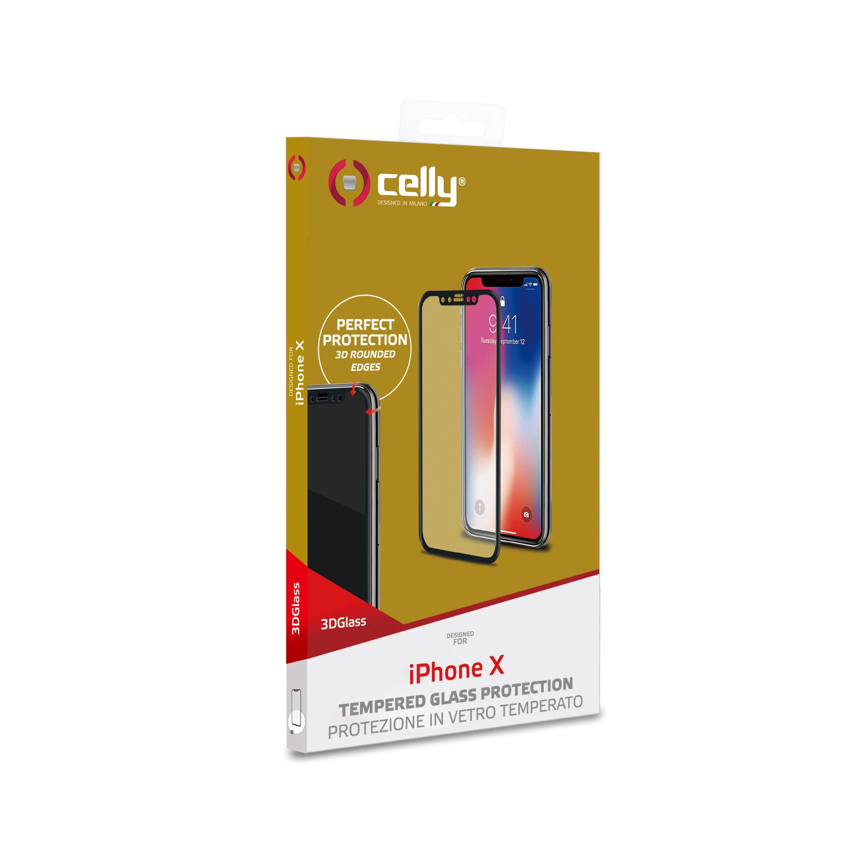 Una confezione di protezione schermo per telefono che mostra lo schermo e il protettore.