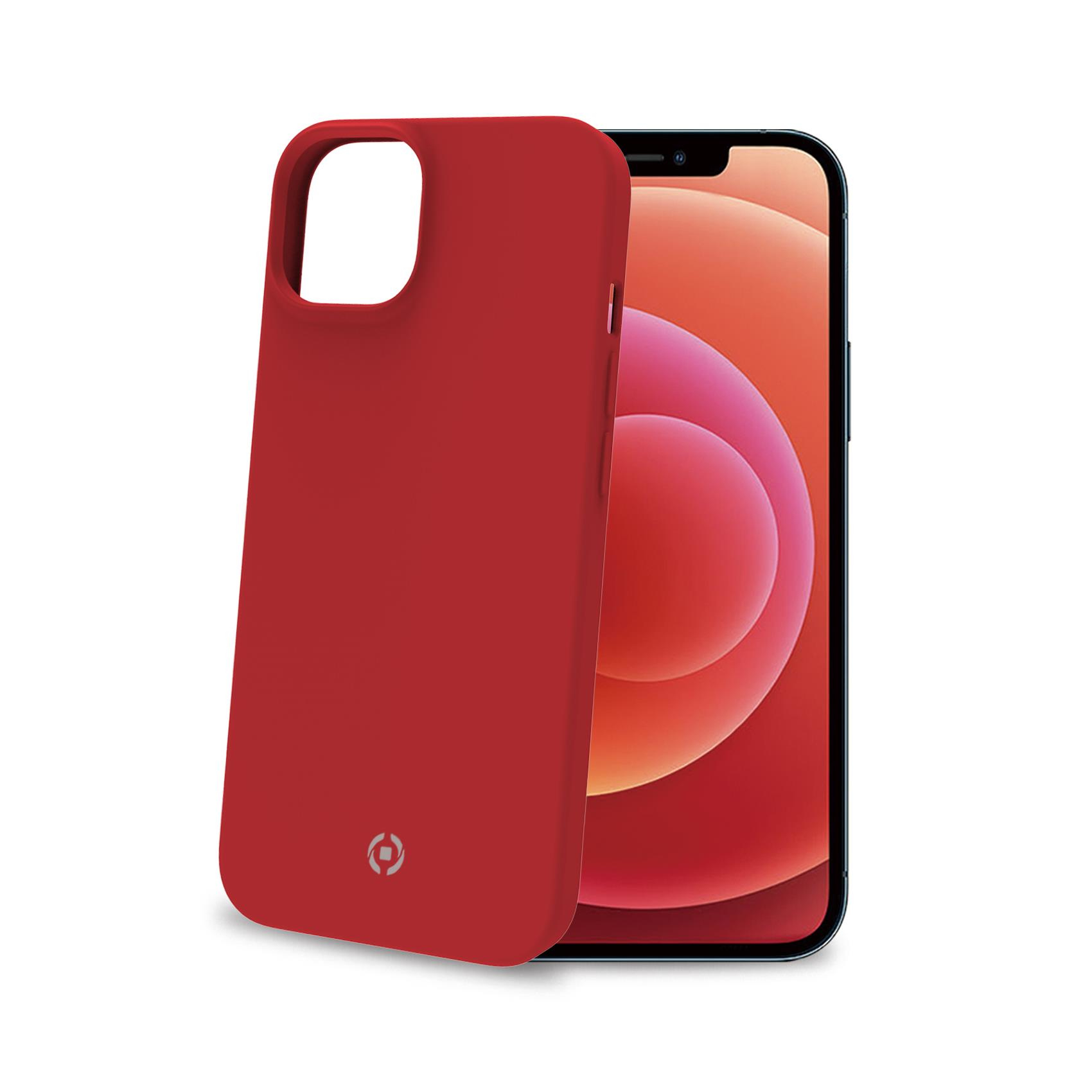 Custodia rossa per telefono accanto a un iPhone con schermo rosso e arancione.