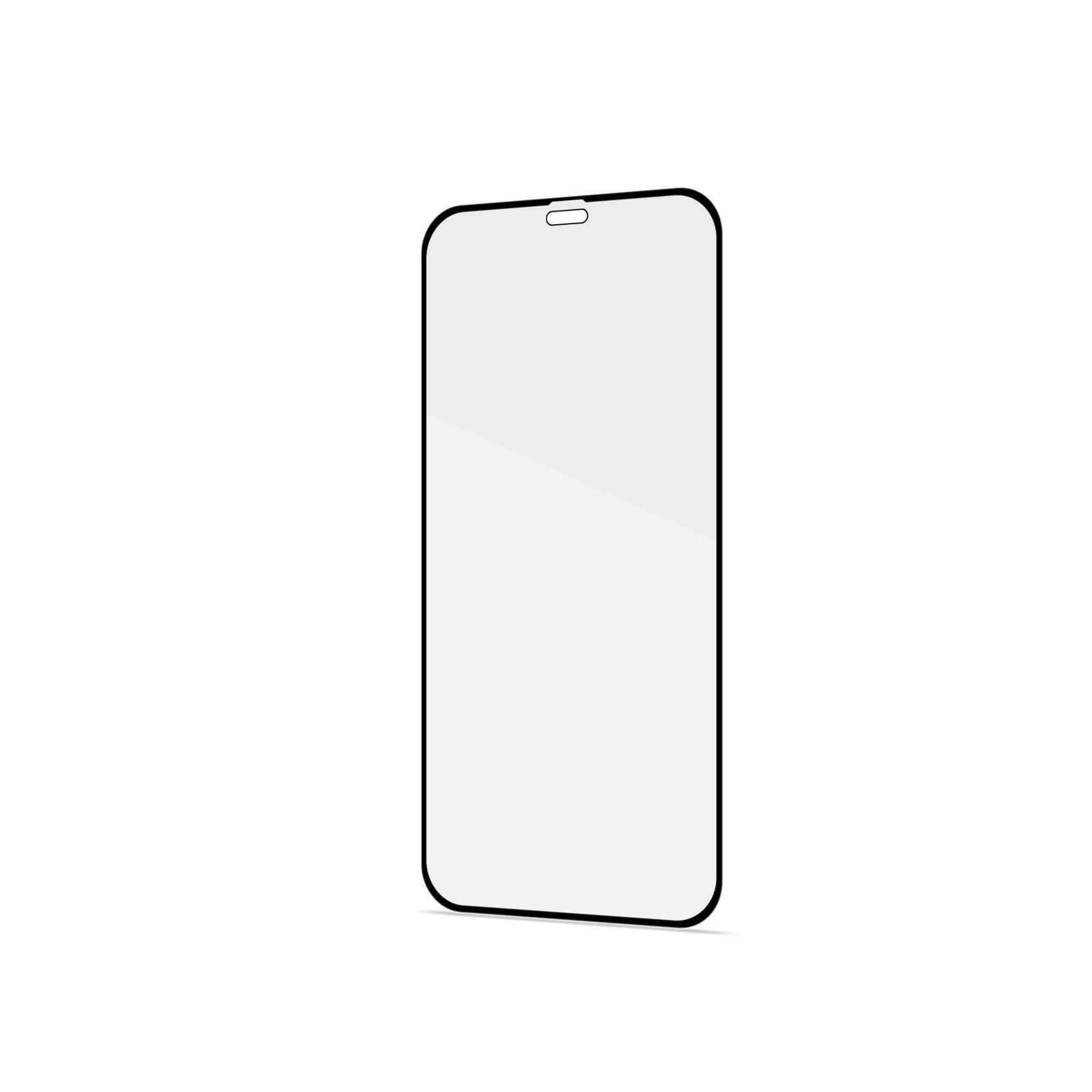 Un proteggi schermo con cornice nera per un telefono, con schermo bianco.