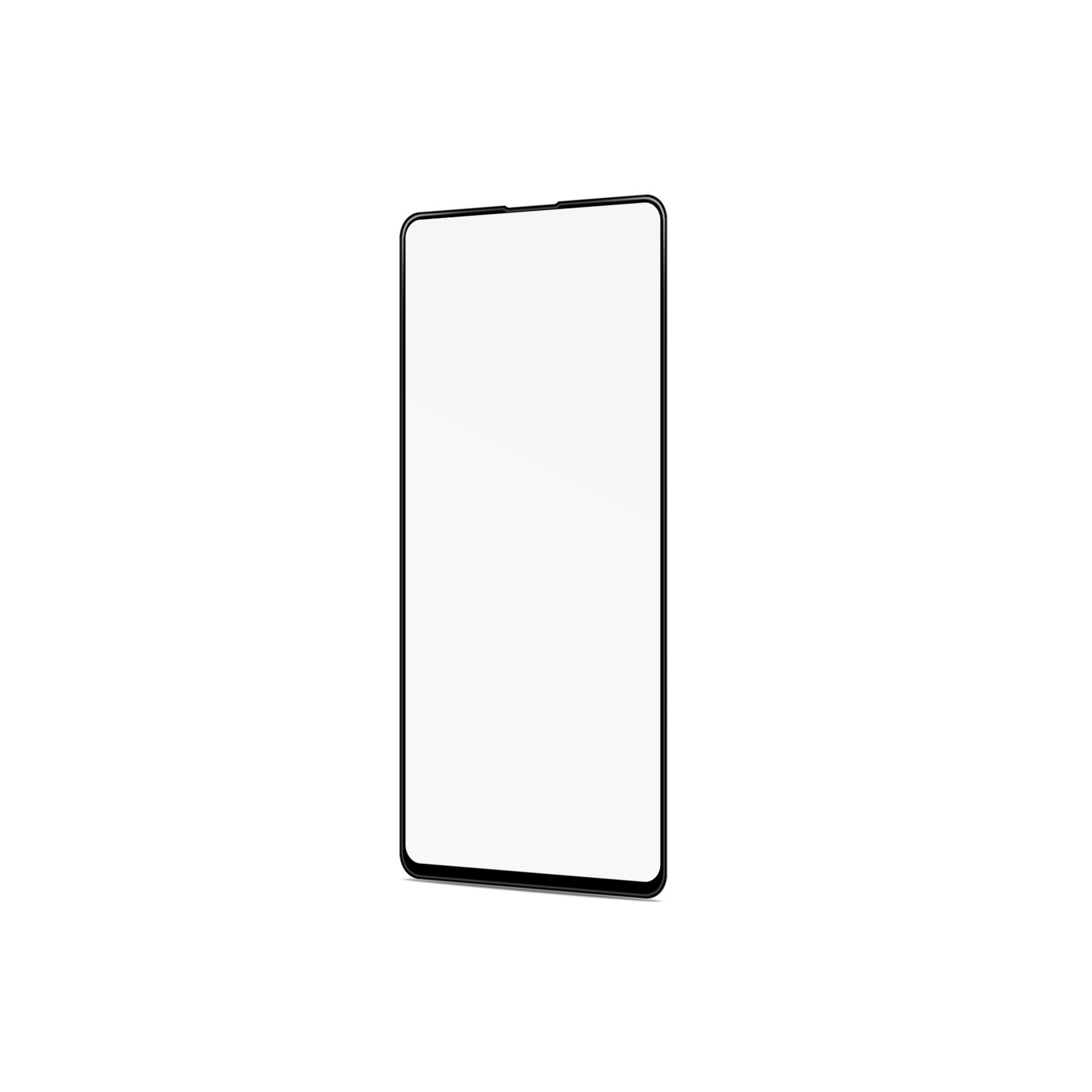Un proteggi schermo con cornice nera per un telefono, con schermo bianco.