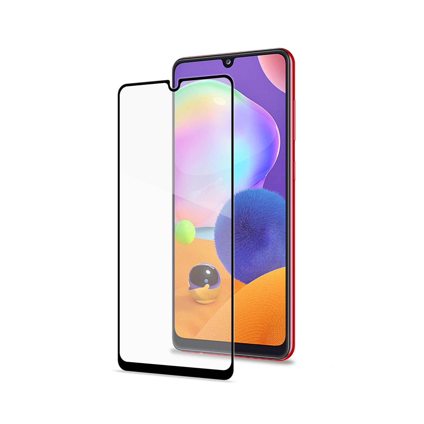 Telefono con protezione schermo in fase di applicazione. Il telefono ha un display rosso.