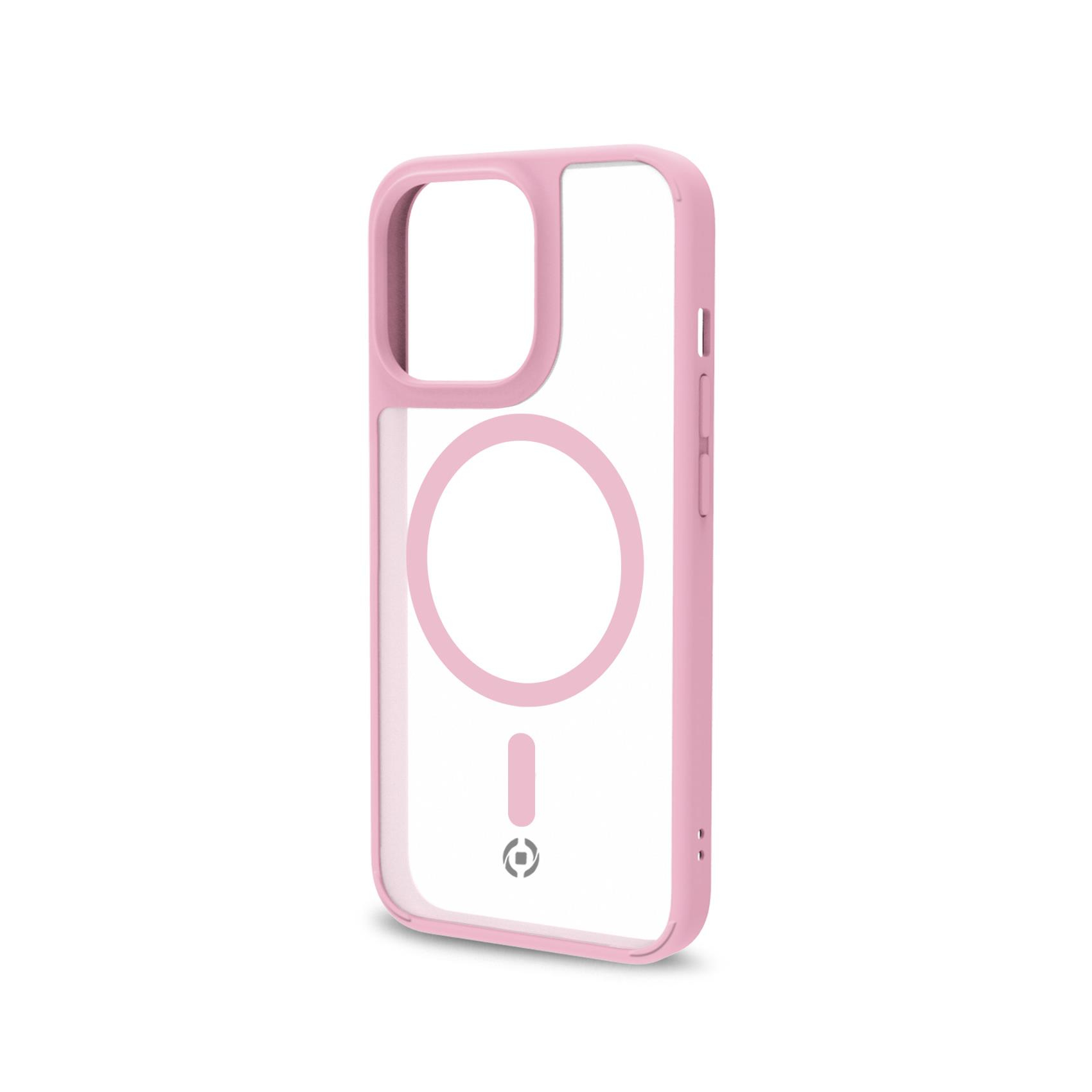 Custodia per telefono rosa e trasparente.