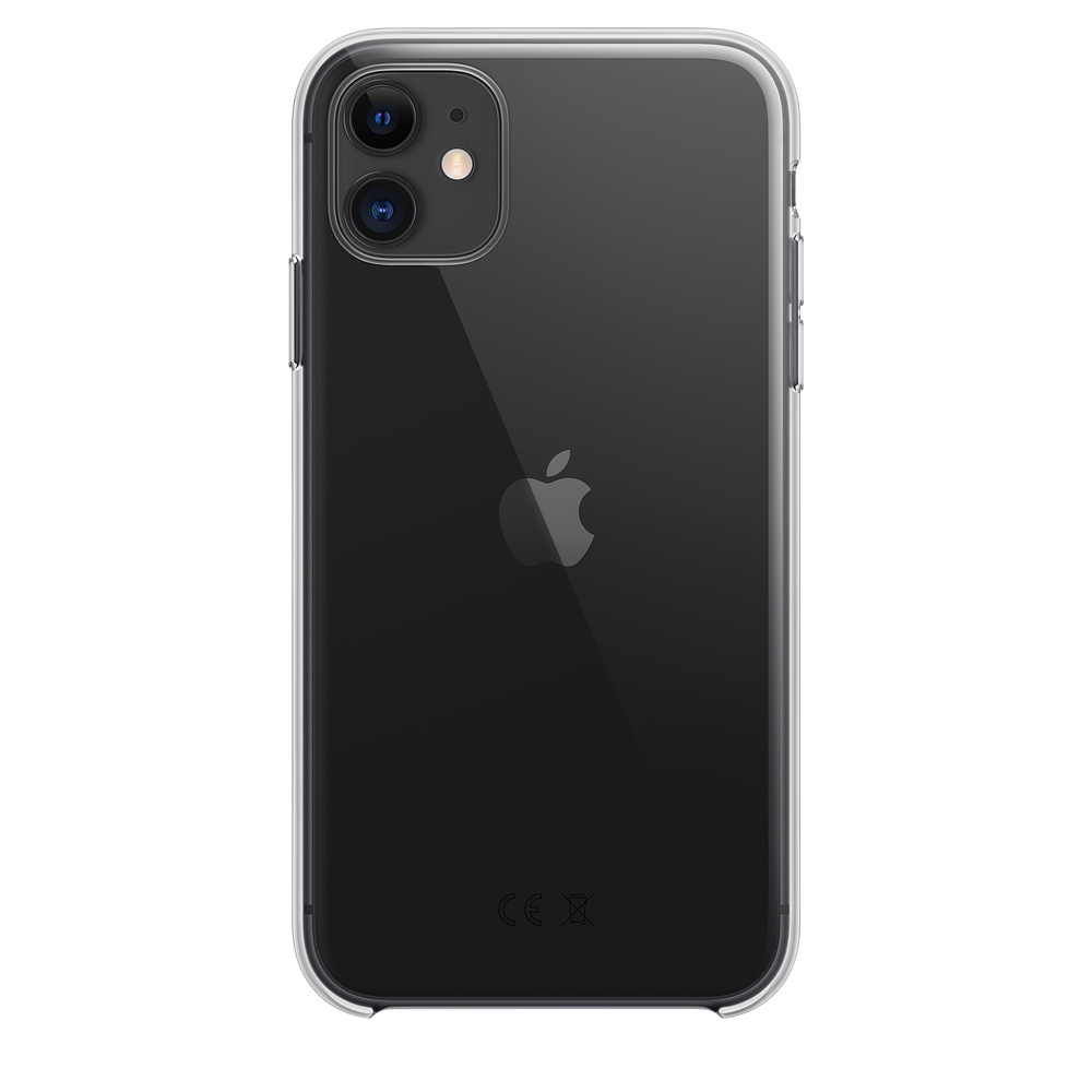 Transparente Handyhülle auf einem schwarzen Telefon. Das Telefon hat einen schwarzen Rücken.