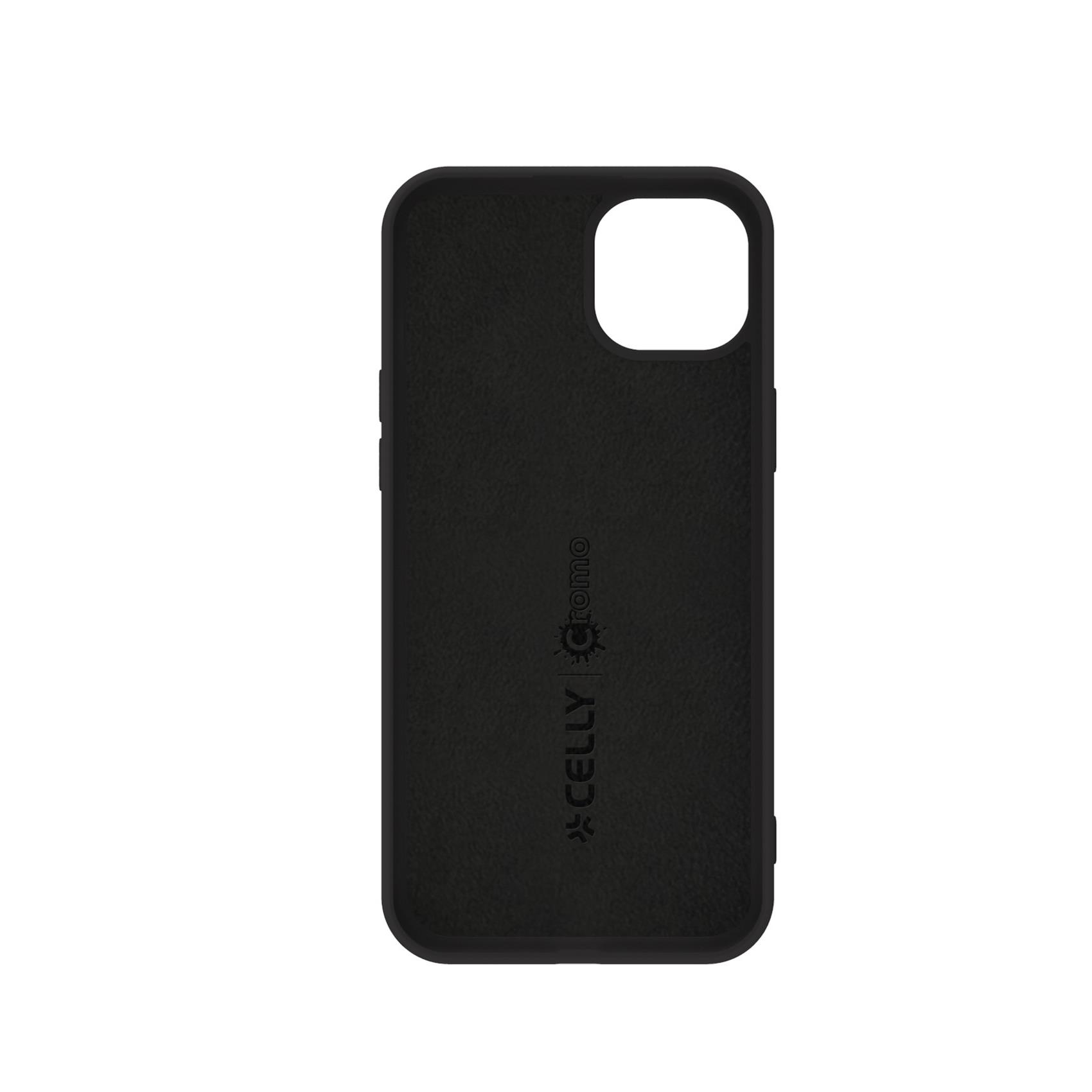 Una cover nera per telefono con una texture e il logo del marchio.