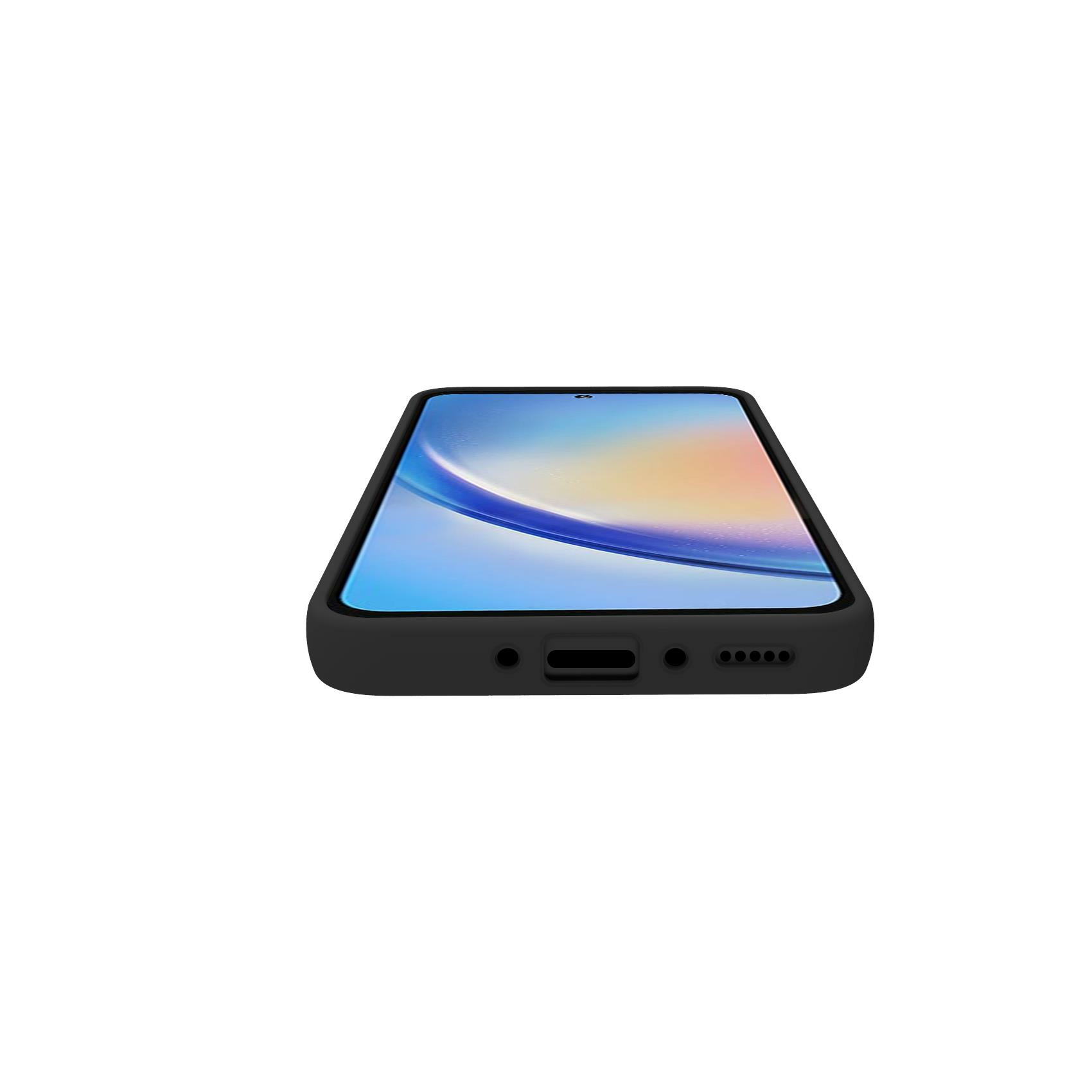 La parte inferiore di uno smartphone nero con la porta di ricarica e audio visibile. Lo sfondo è bianco.