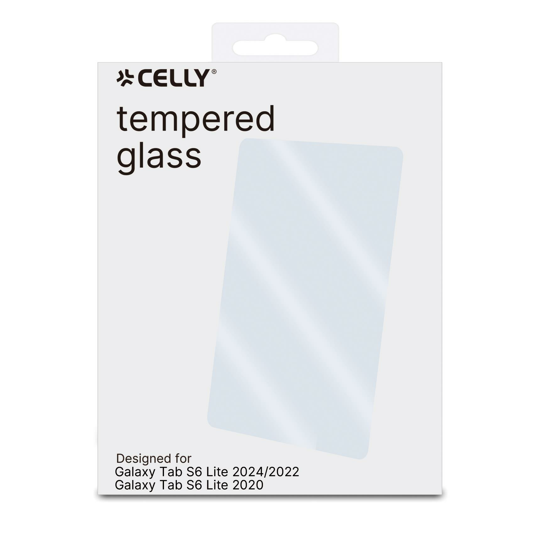 Vetro temperato per tablet in una scatola bianca. La scatola ha il marchio Celly.