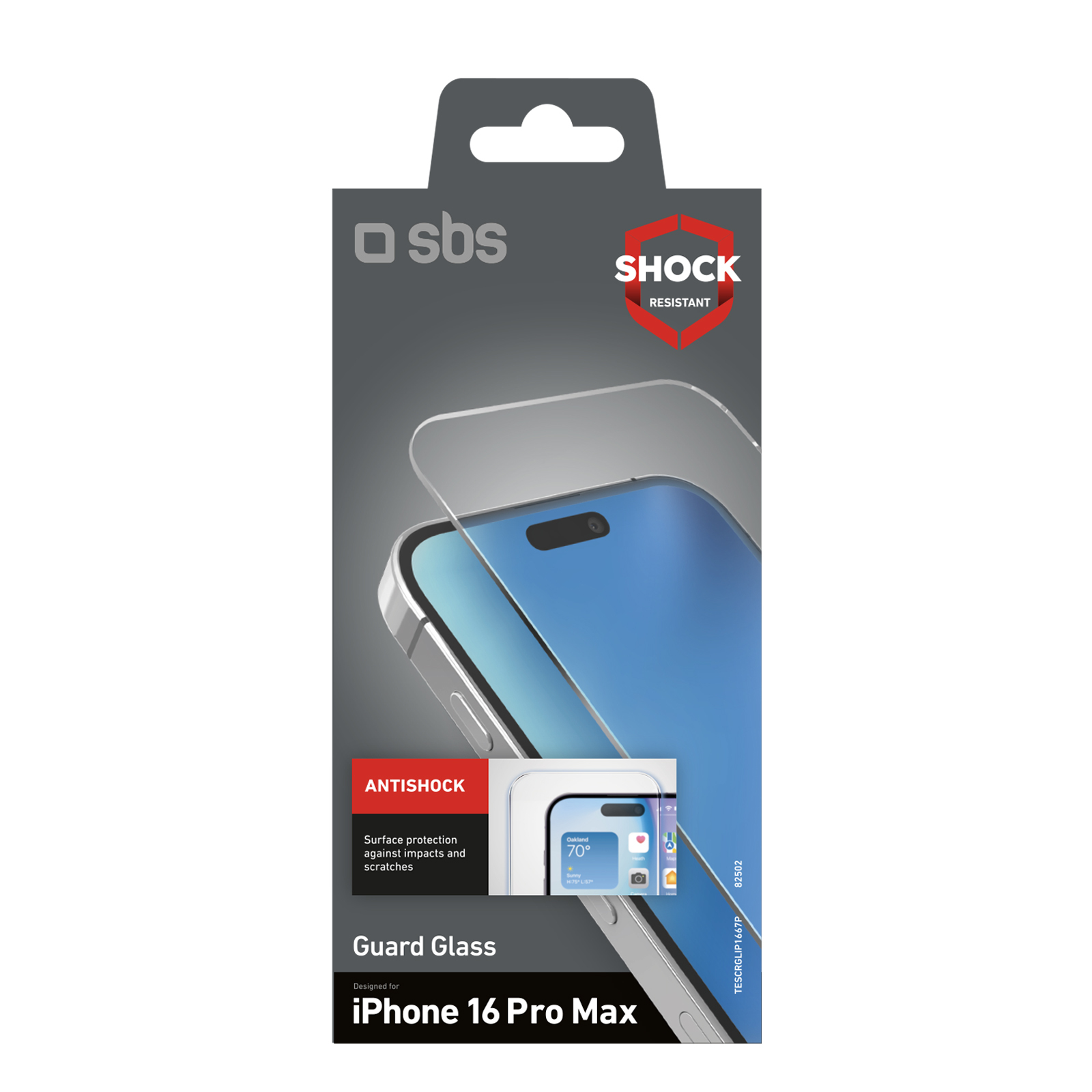 Pudełko z ochraniaczem ekranu iPhone 16 Pro Max, marka to sbs.