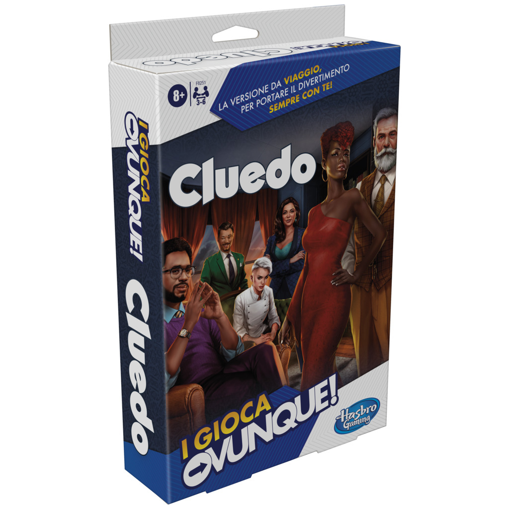 Cluedo Brettspielbox mit verschiedenen abgebildeten Charakteren.