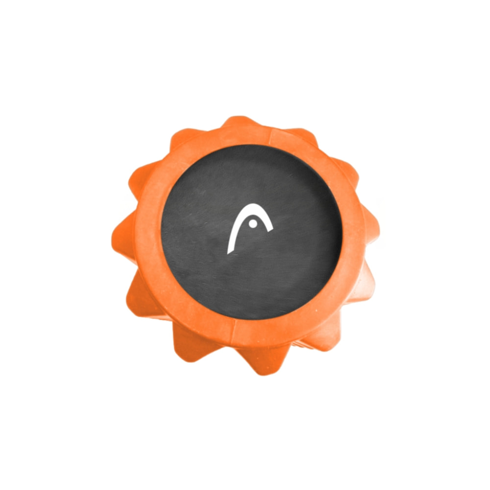 Rodillo de espuma naranja con logo HEAD en el centro negro.