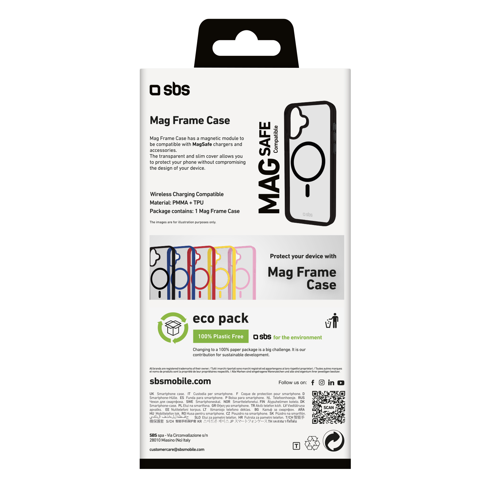 Scatola custodia per telefono con dettagli. Mag Frame Case, compatibile MagSafe. Design bianco e nero.