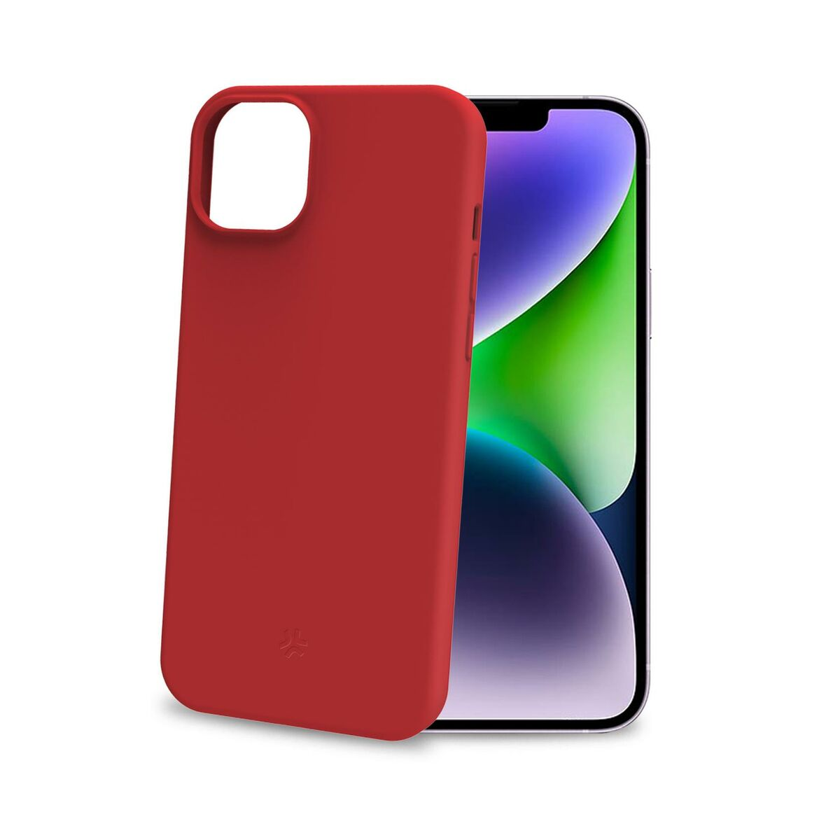 Custodia per telefono rossa e un cellulare. La custodia è davanti al telefono.
