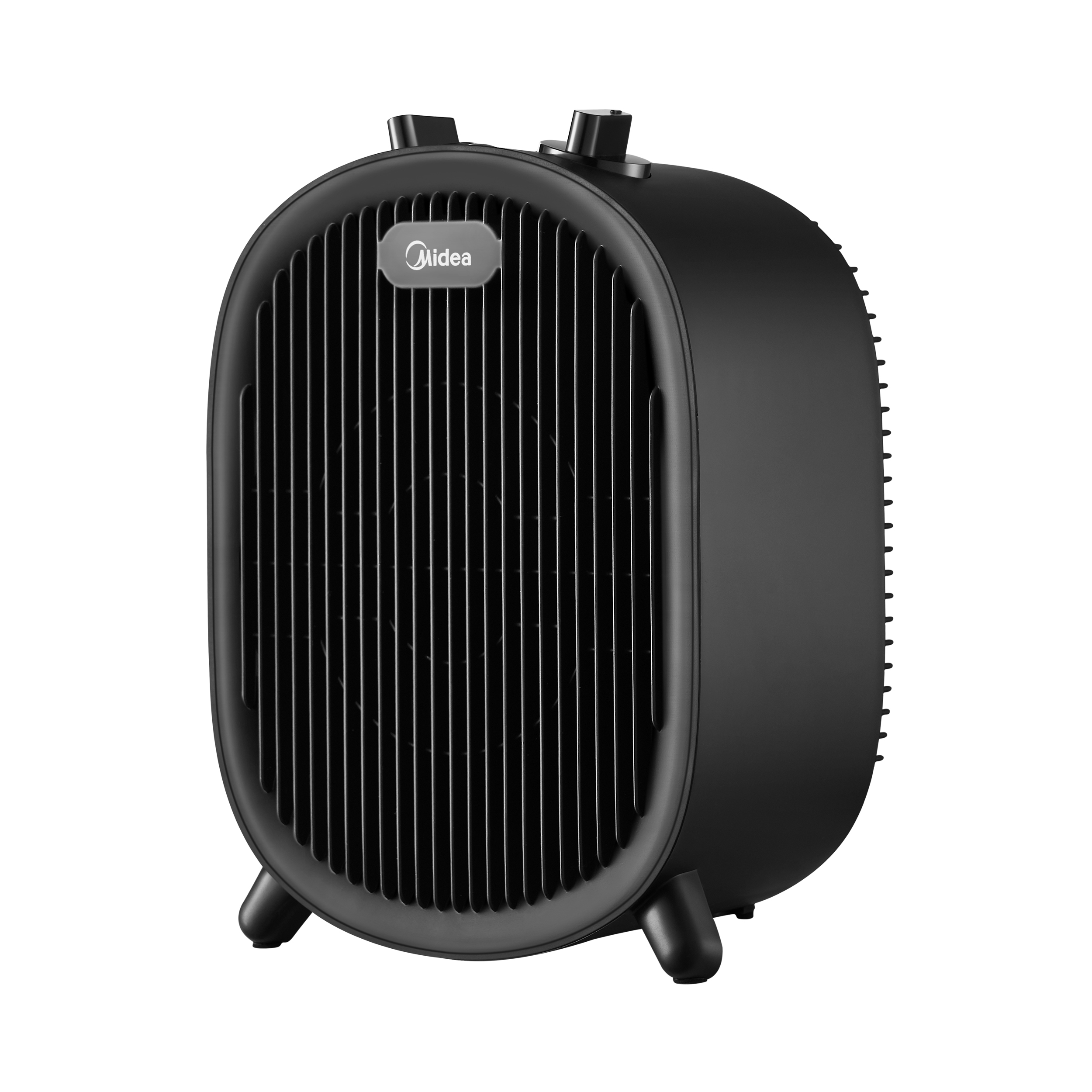 Czarny grzejnik elektryczny z kratką z przodu.