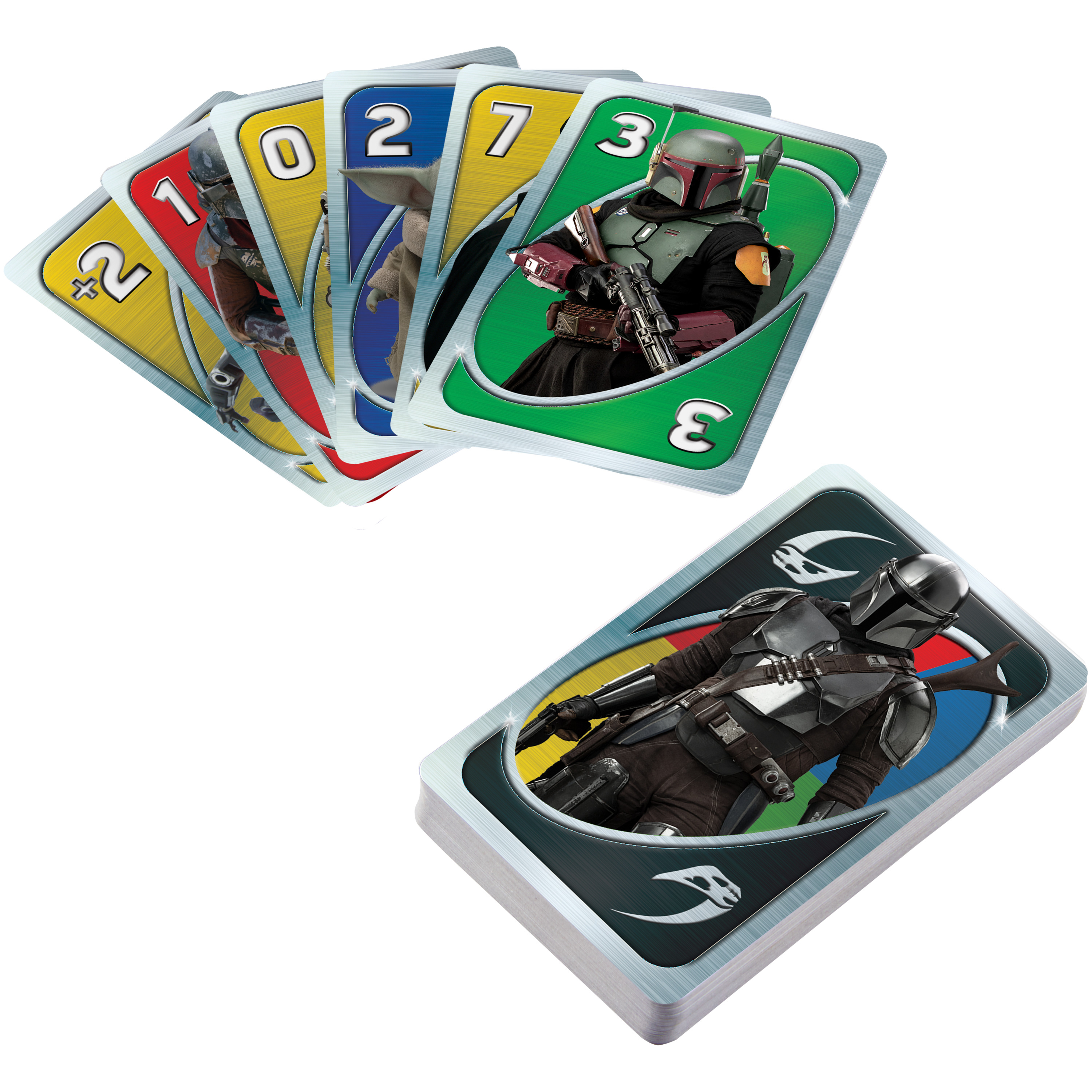 Uno Star Wars Kartenspiel. Karten mit Star Wars-Charakteren und Zahlen.