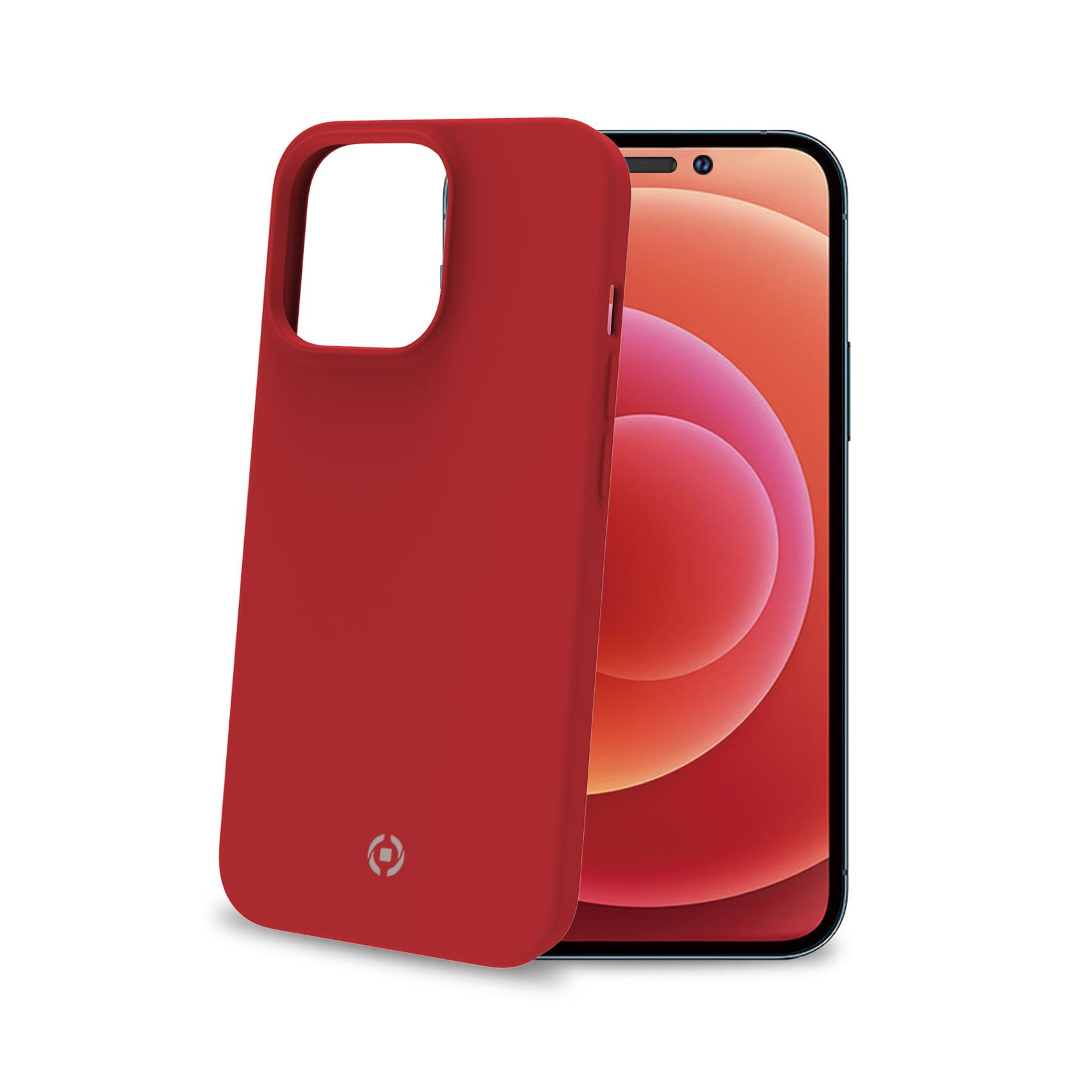 Custodia rossa per telefono accanto a un telefono con schermo rosso.