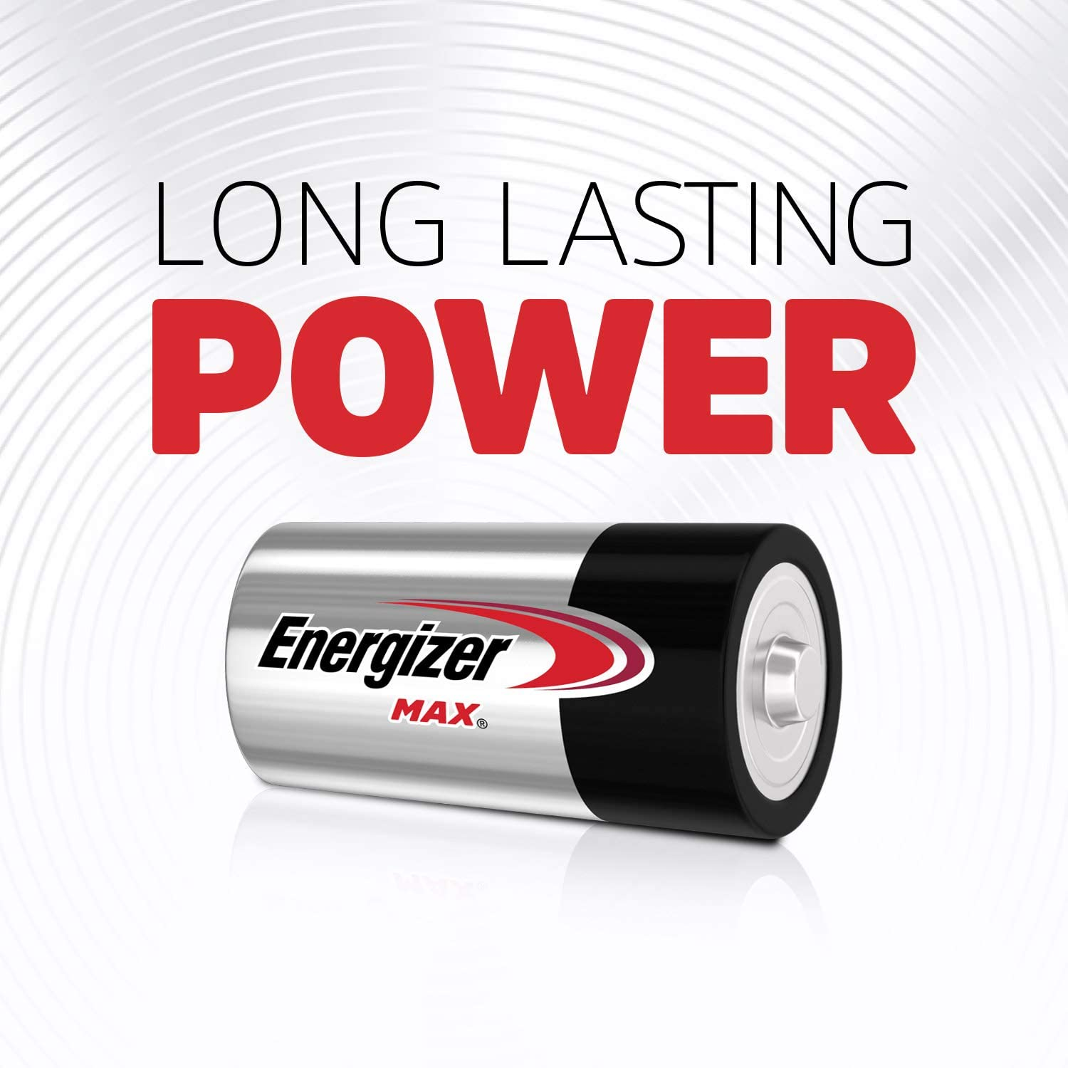 Bateria Energizer MAX z napisem "LONG LASTING POWER" na białym tle.
