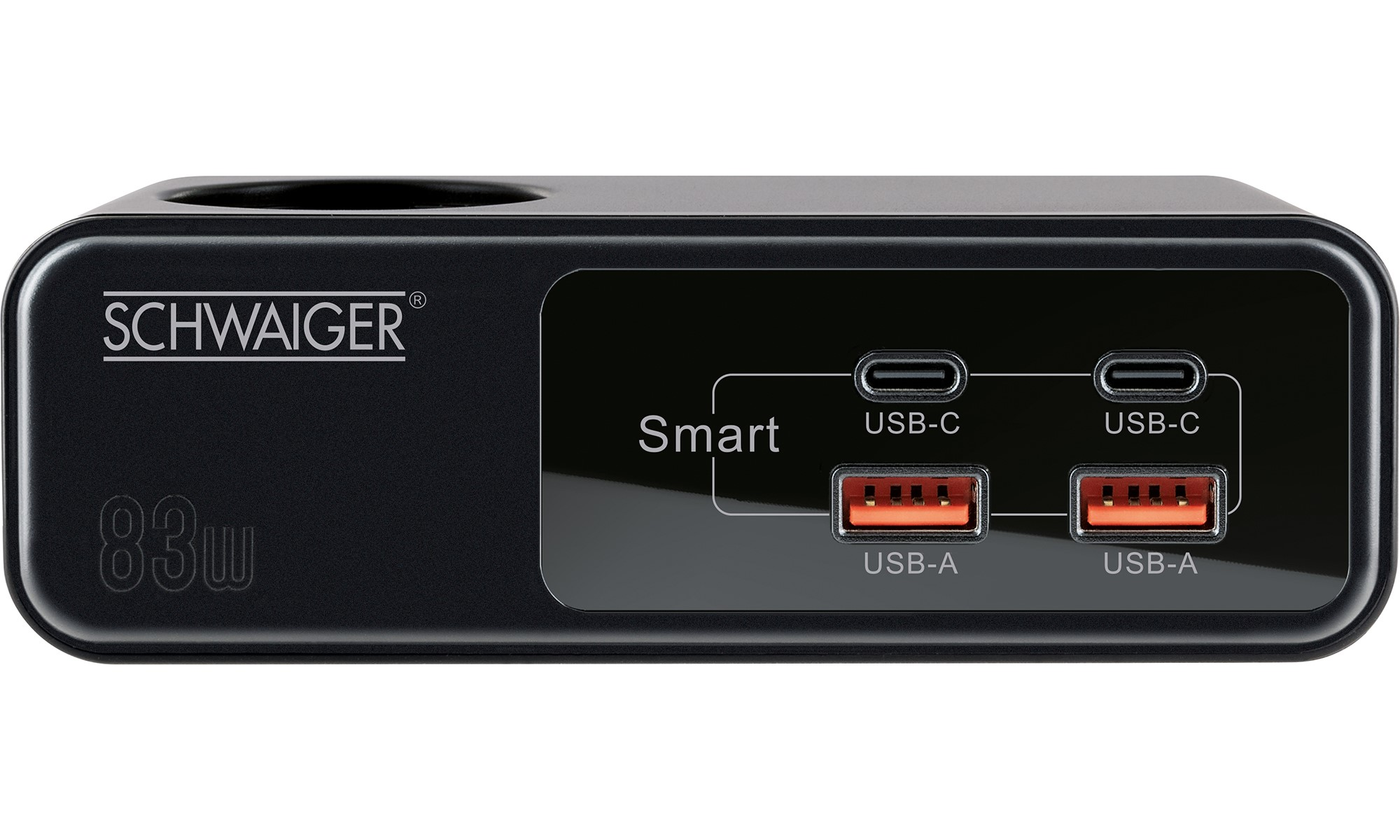 Schwarzer Stromblock mit mehreren USB-Anschlüssen.