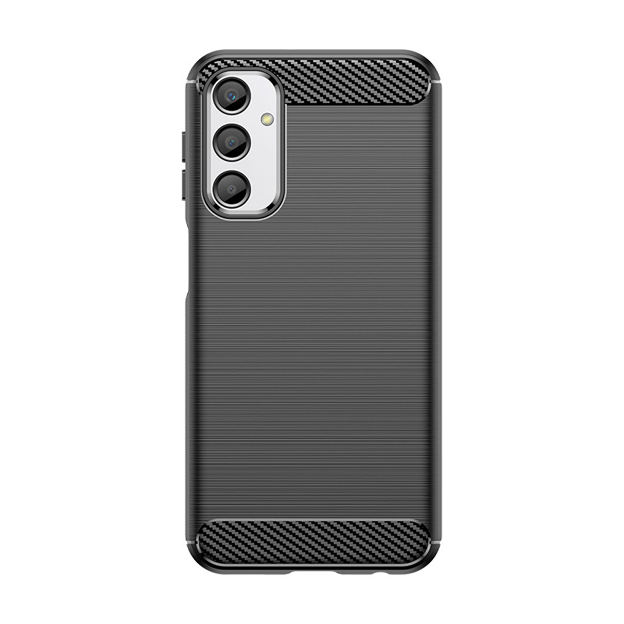 Coque de téléphone noire avec dos texturé et accent de style fibre de carbone.