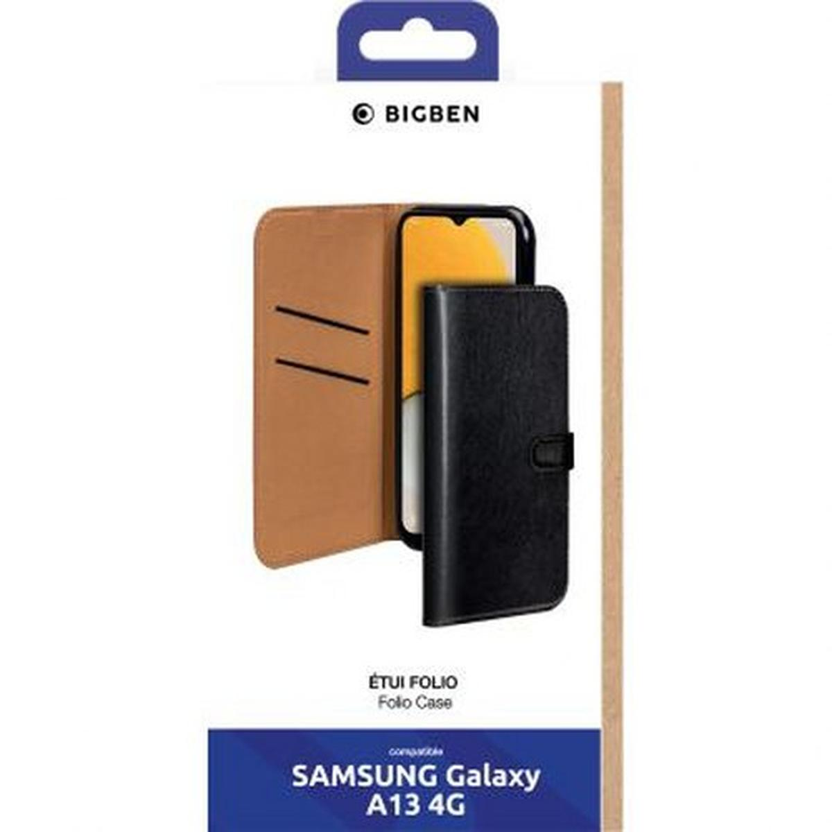 Custodia per telefono con telefono dentro. Custodia marrone e nera con un telefono Samsung.