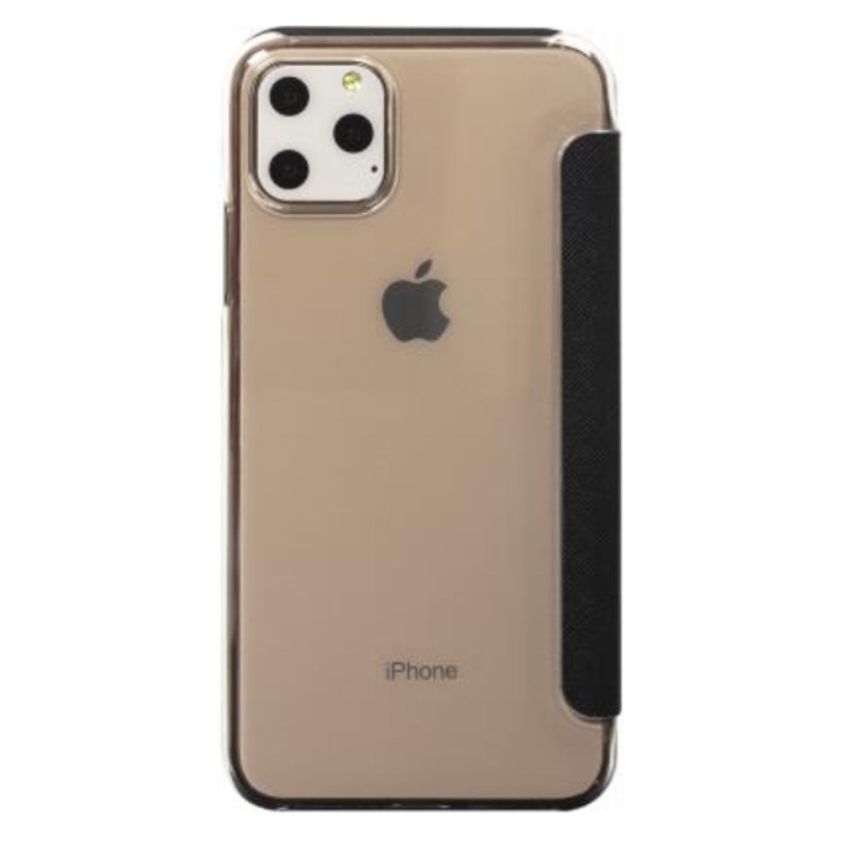 Una custodia con un telefono all'interno, di colore marrone chiaro.