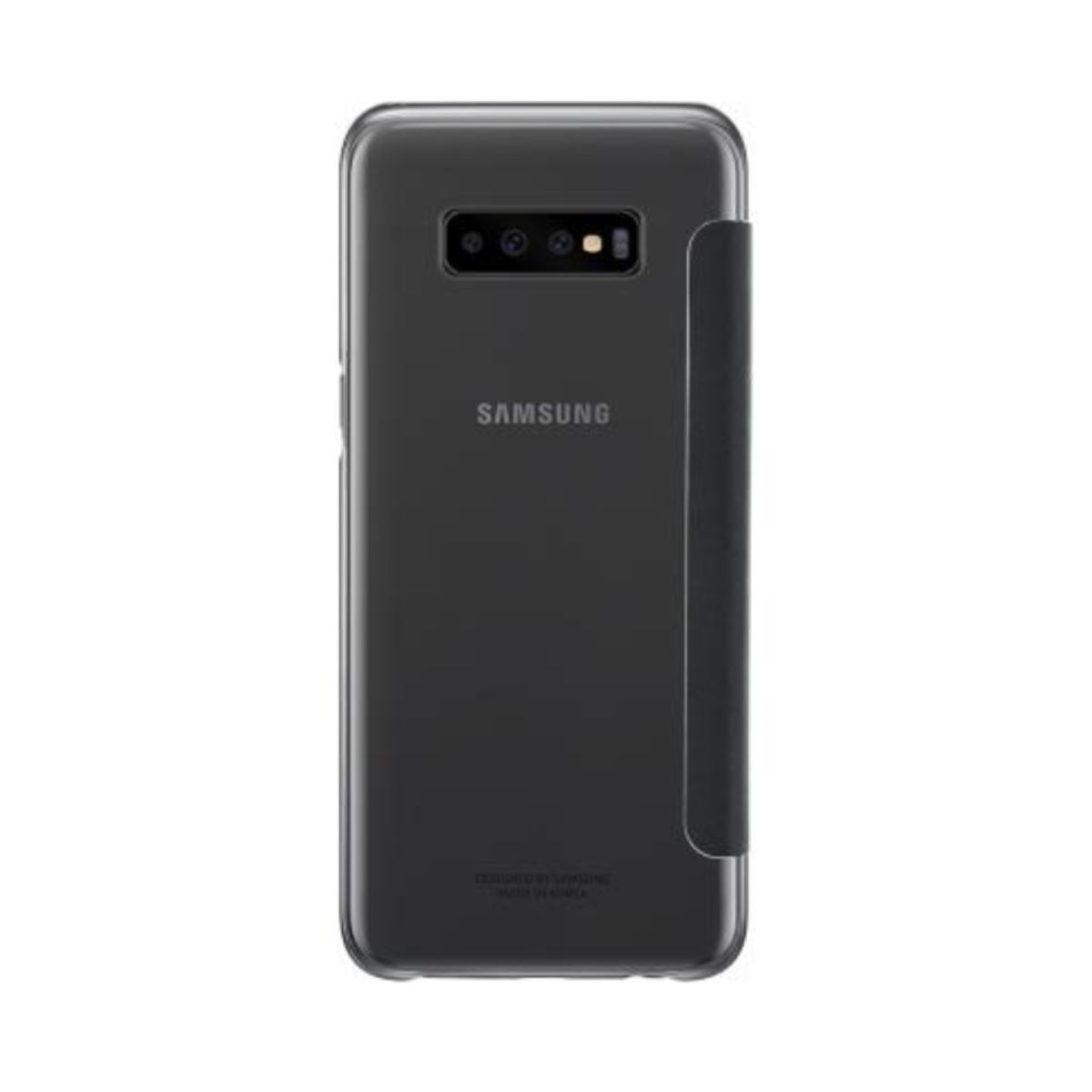 Telefono con custodia nera. La parte posteriore del telefono è visibile.