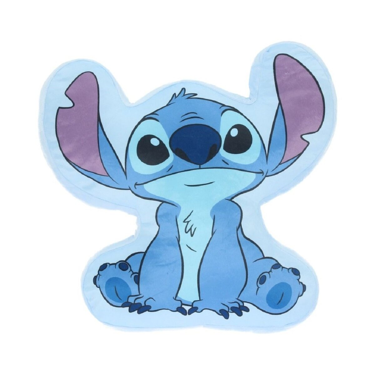 Stitch-Kissen. Blauer Körper mit großen Ohren. Weißer Hintergrund. Zeichentrickfigur.
