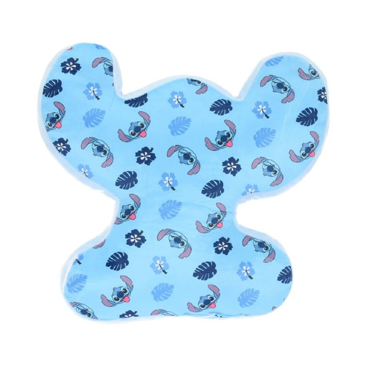 Stitch-Kissen. Blau, Stitch-förmig. Weißer Hintergrund. Zeichentrickfigur.