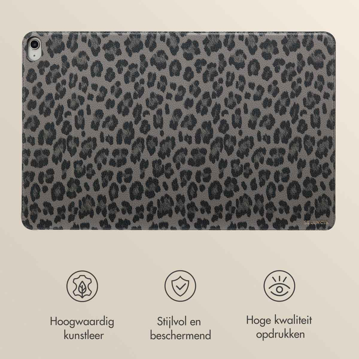 Tablet case with leopard print design, with icons of high-quality leather.