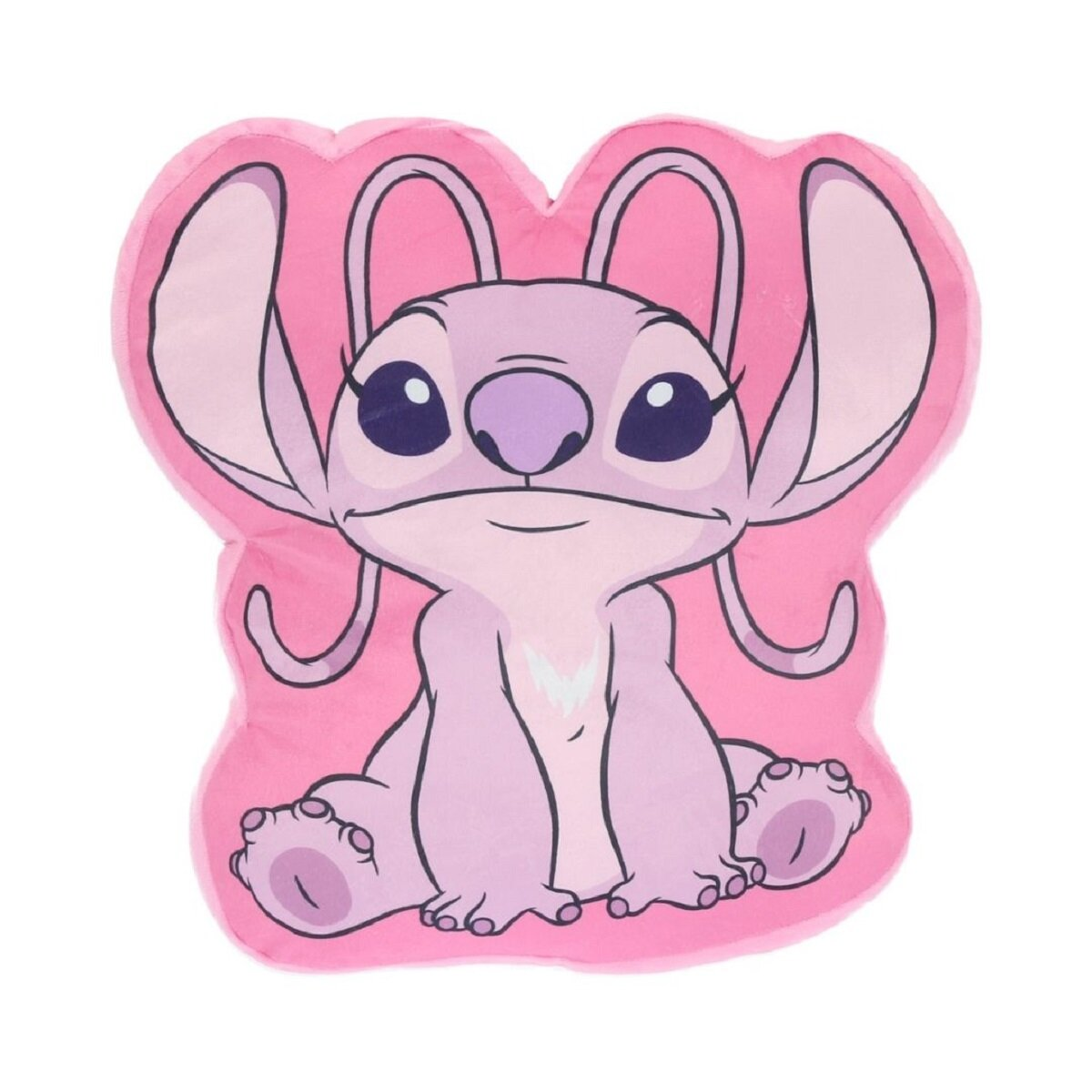 Ein rosa Kissen mit der Angel-Figur aus Lilo und Stitch.