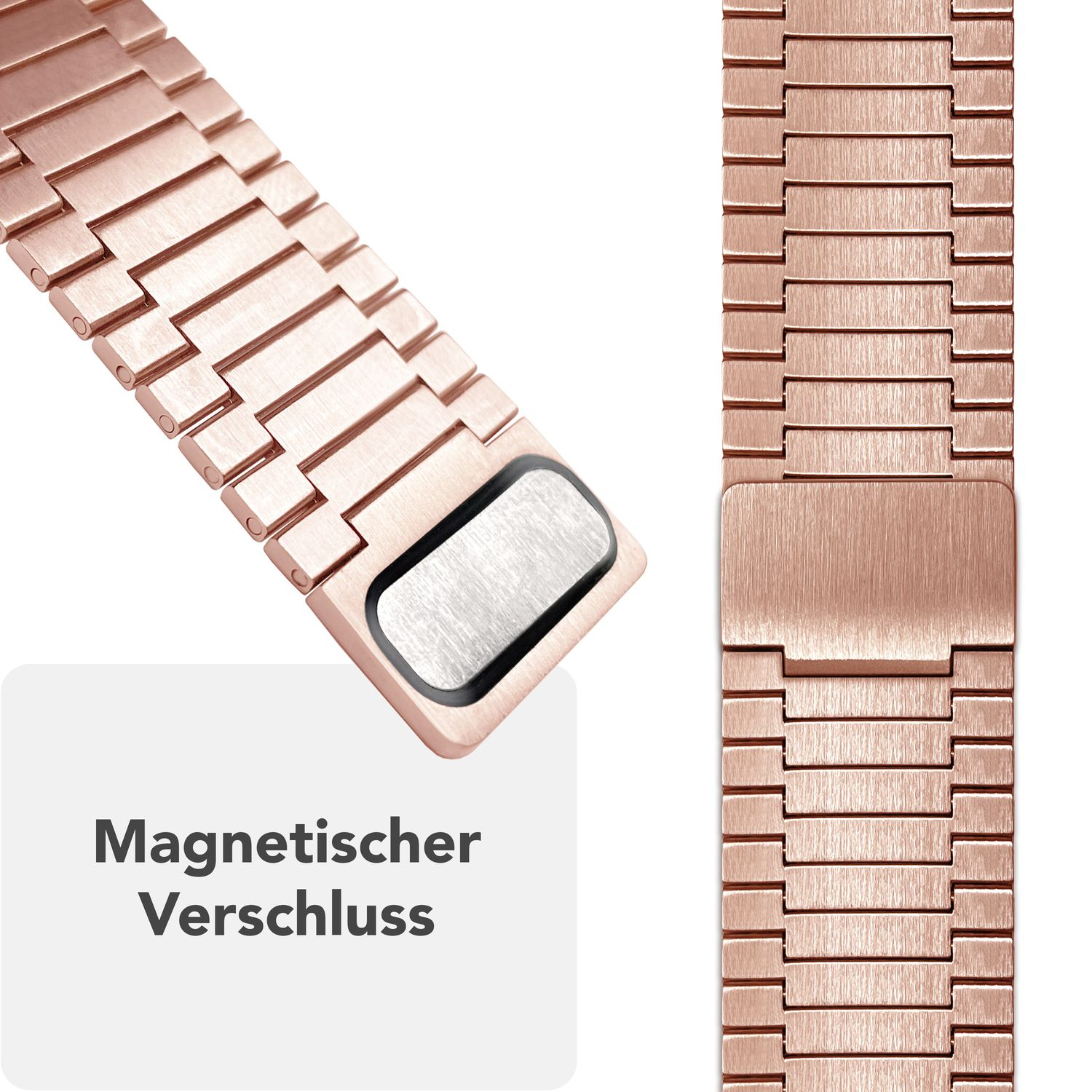 Roségoldenes Uhrenarmband. Text: Magnetverschluss.