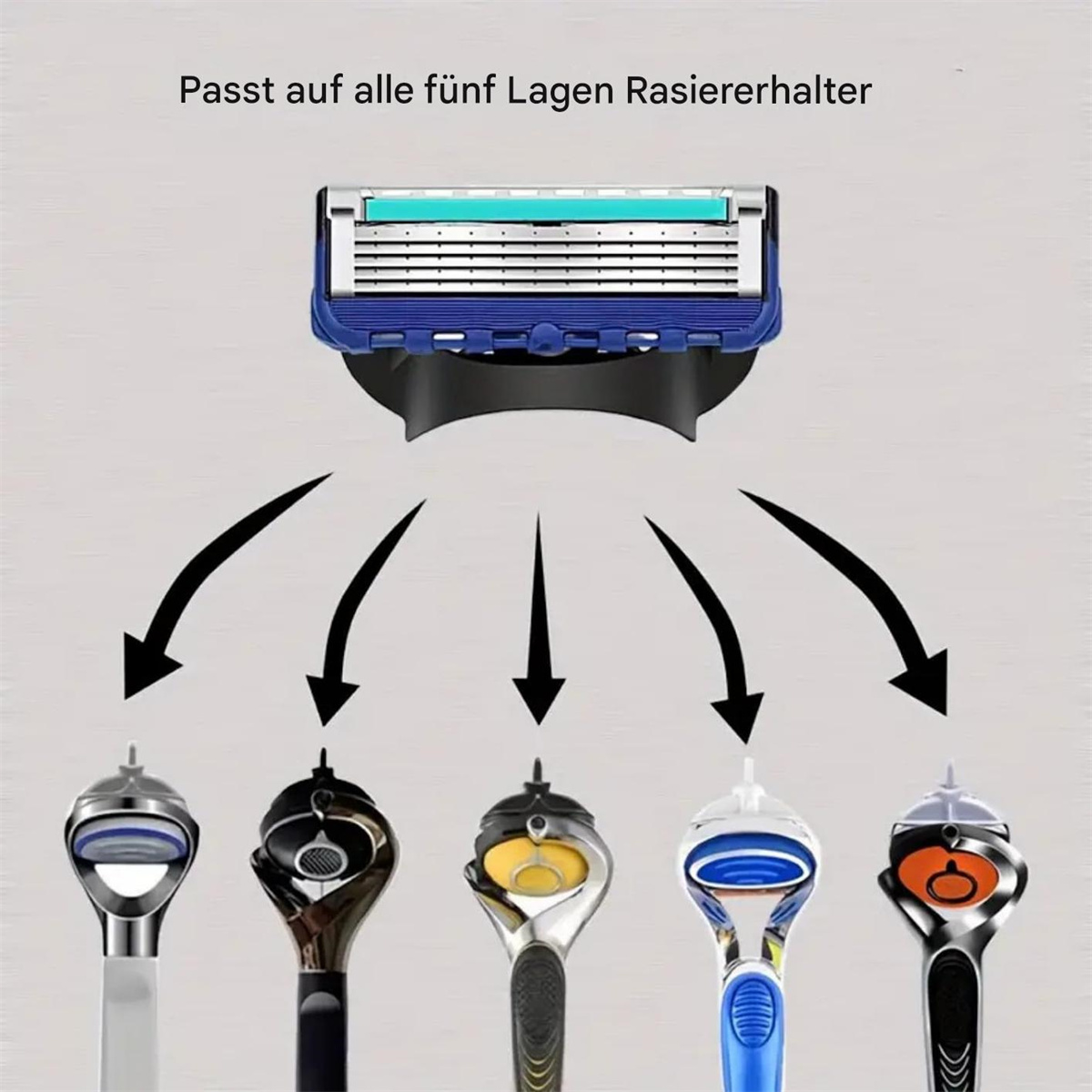 Verschiedene Rasierergriffe mit einem einzelnen Klingenersatz.