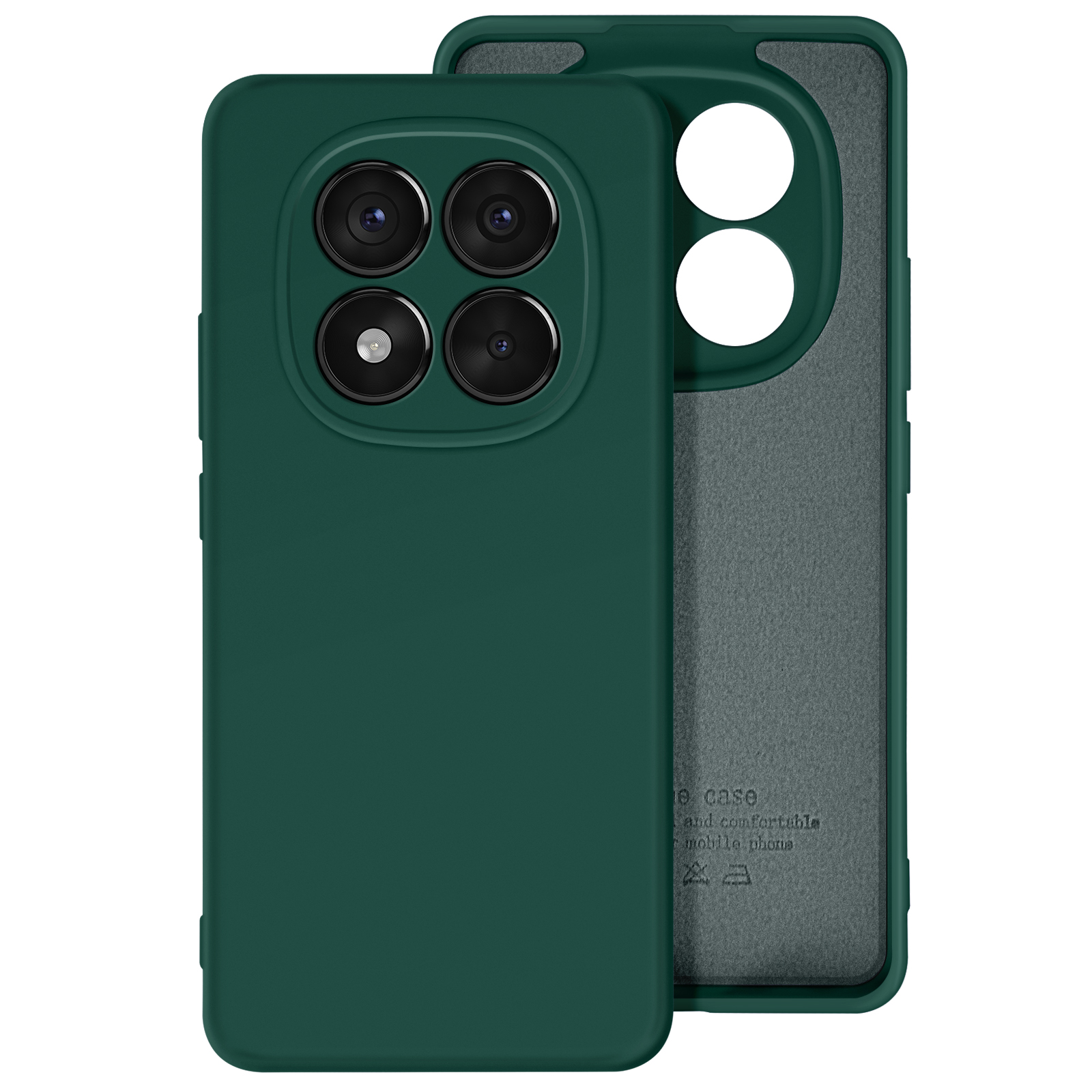 Custodia per telefono verde scuro con quattro lenti della fotocamera.