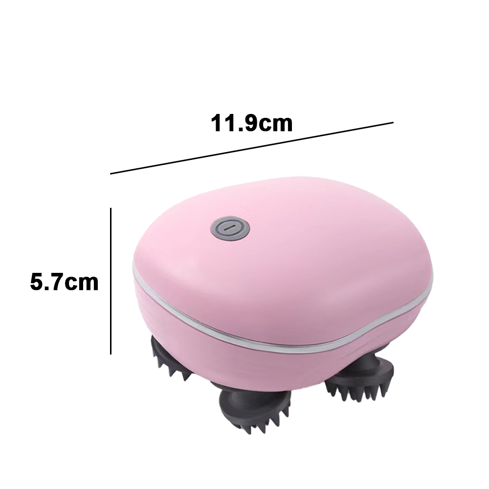 Ein rosa Massagegerät mit schwarzen Knoten, Abmessungen sind 11,9 cm x 5,7 cm, auf weißem Hintergrund.