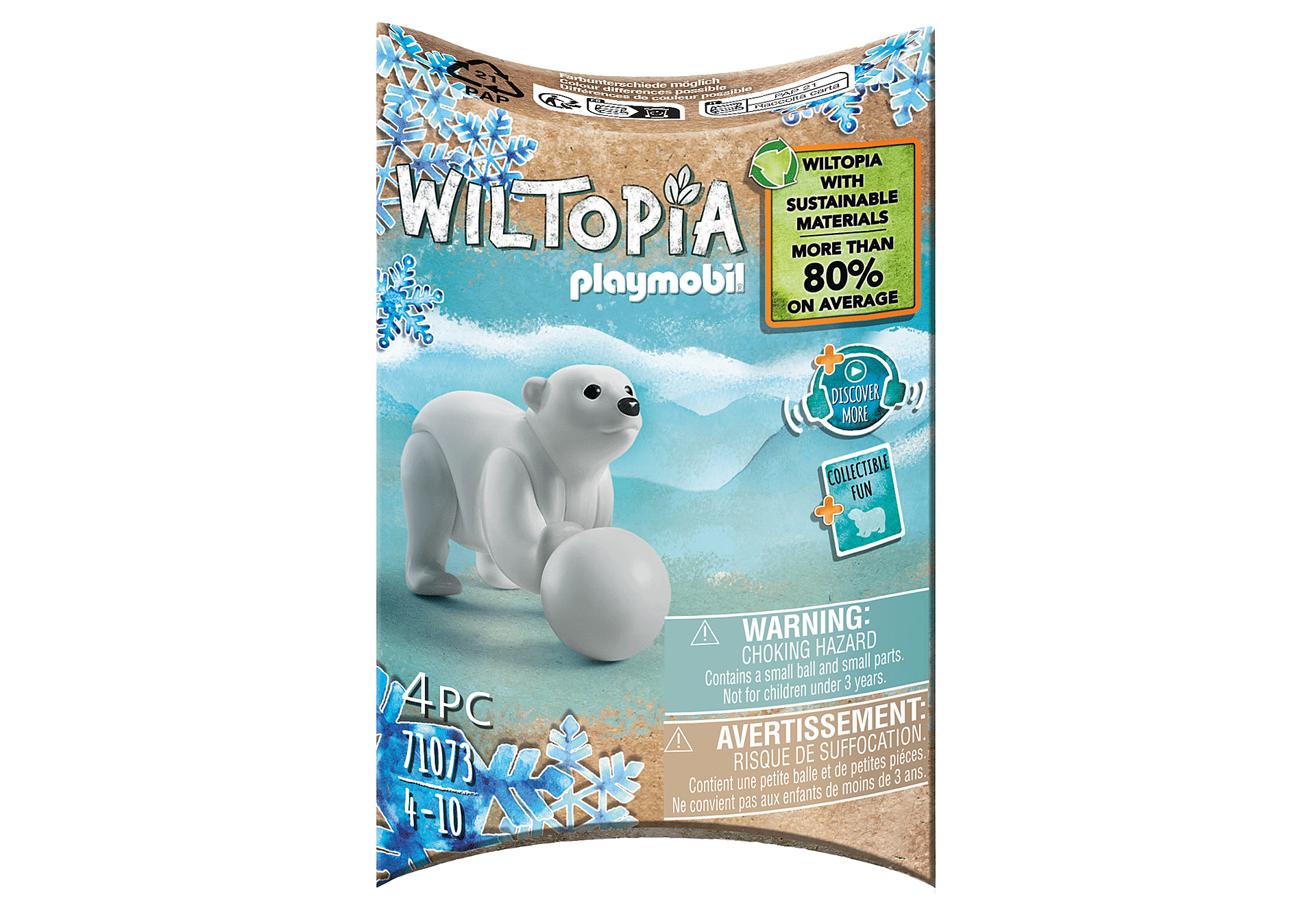 Playmobil polar bear toy with a snowball. Packaging with text and image.
