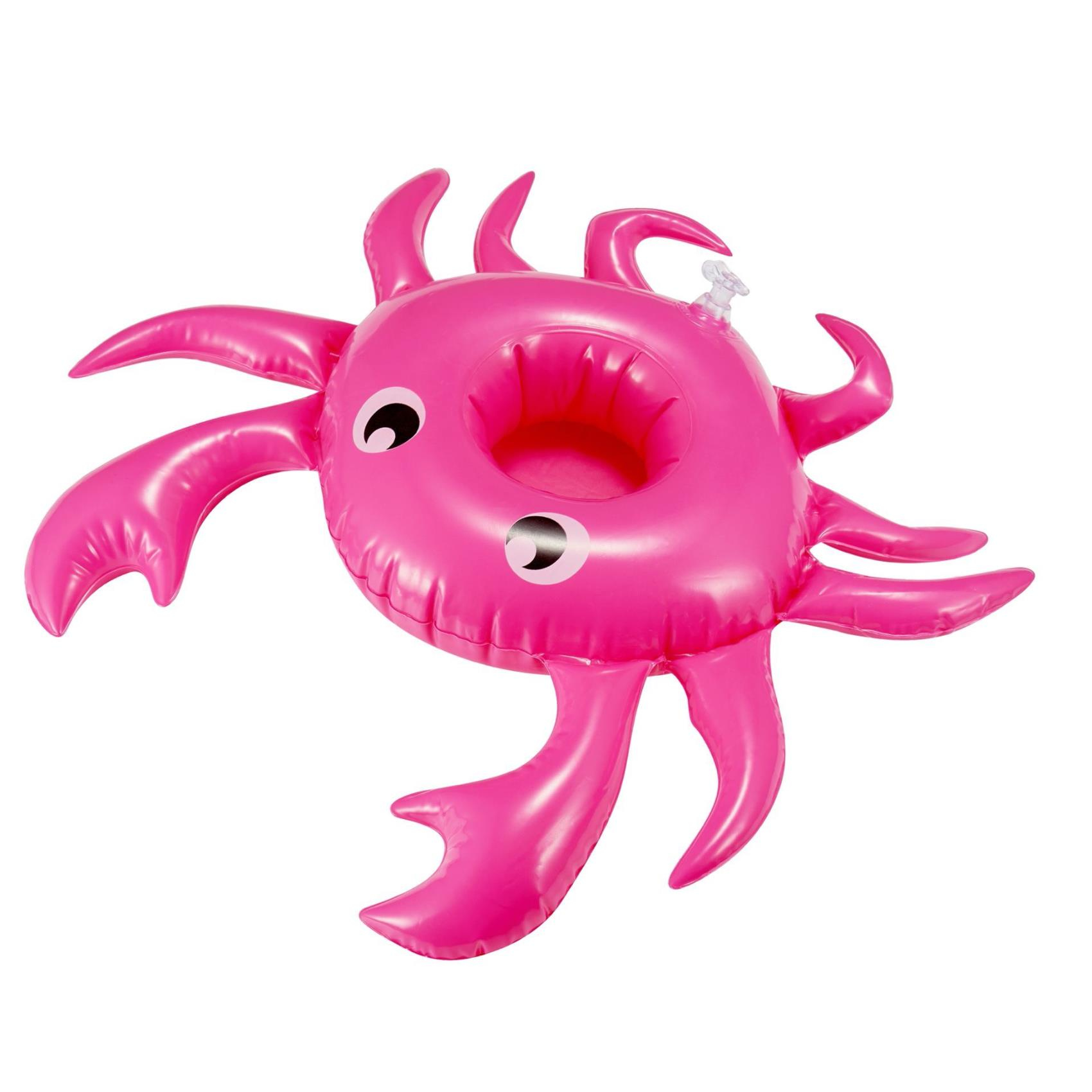 Granchio gonfiabile rosa con portabicchieri e più zampe.