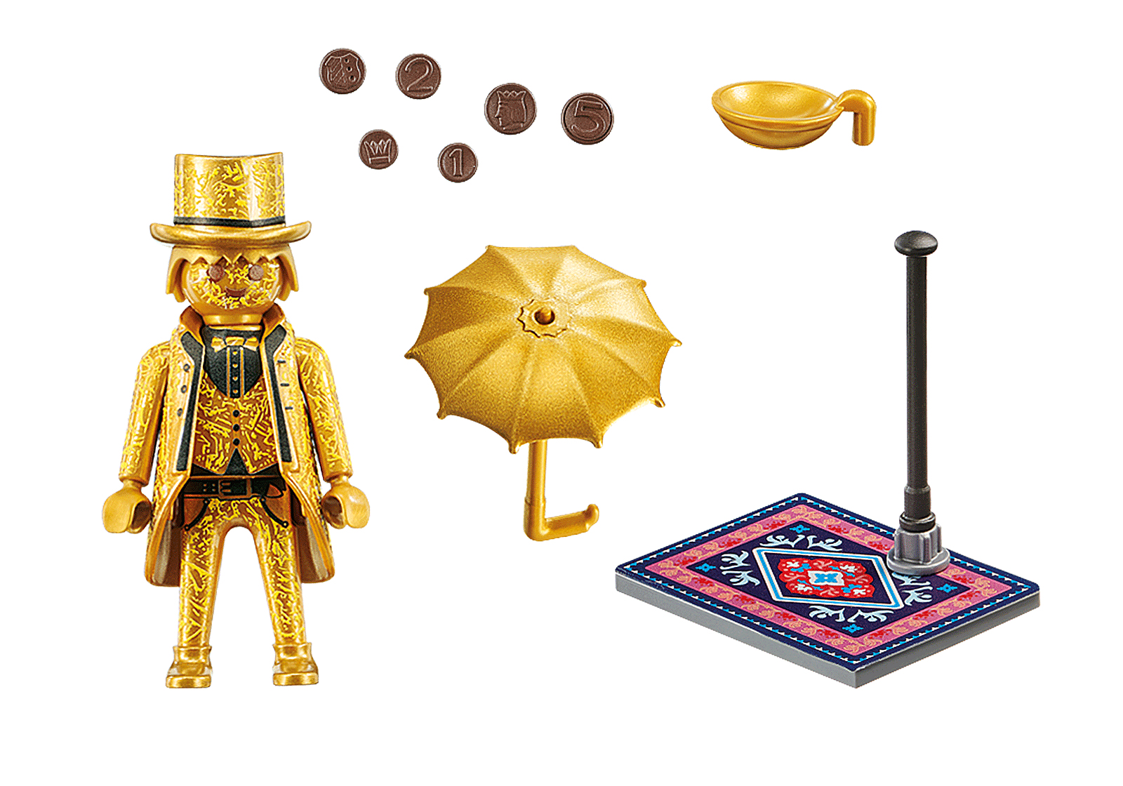 Playmobil figure with umbrella and accessories.