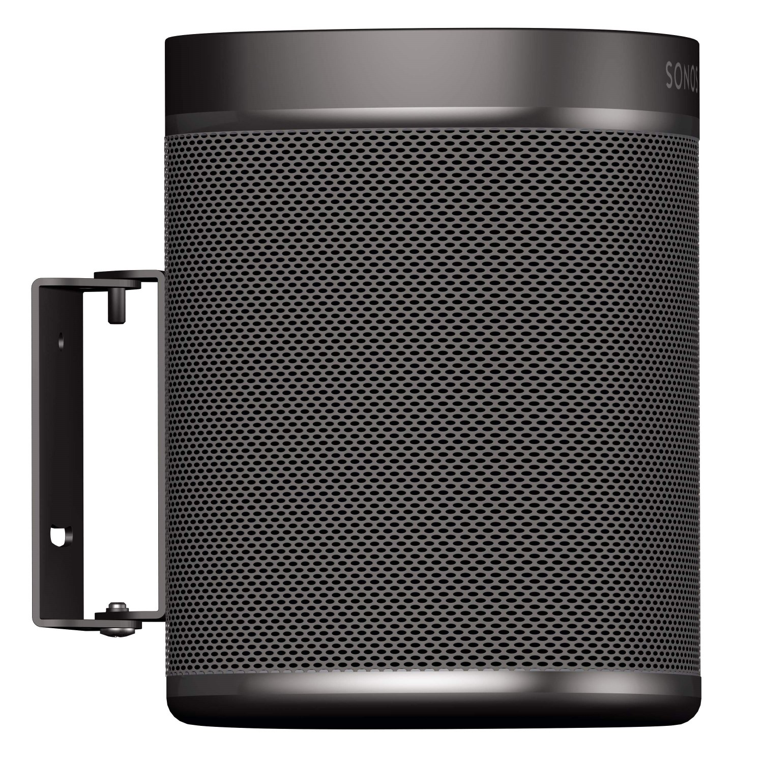 SONOS-Lautsprecher mit Halterung an der Wand montiert. Dunkelgraue Farbe.