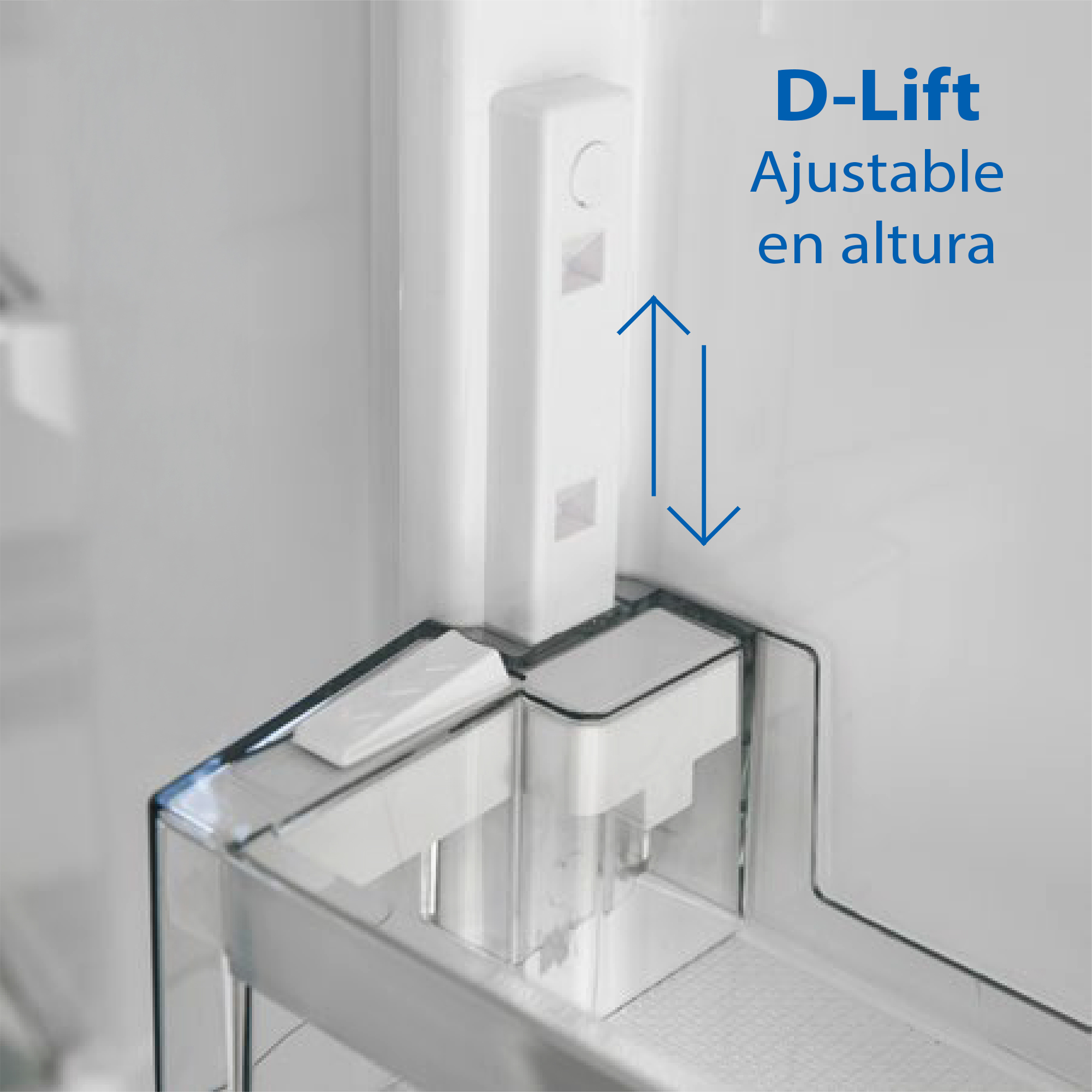 Primer plano de un refrigerador blanco con un elevador ajustable blanco.