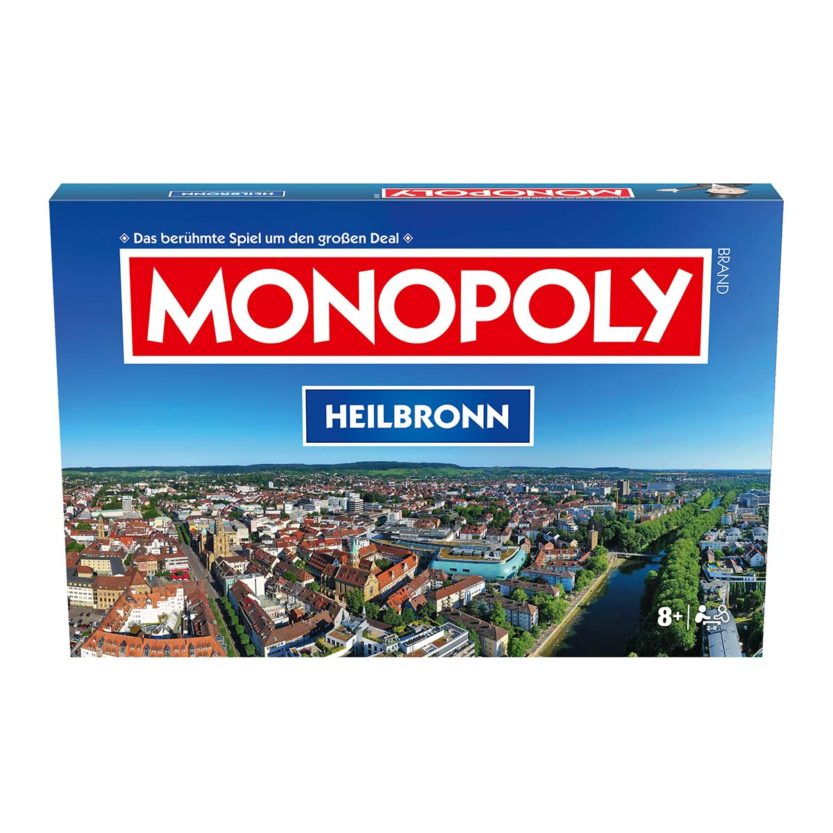 Eine Monopoly-Brettspielschachtel mit der Stadt Heilbronn darauf abgebildet.