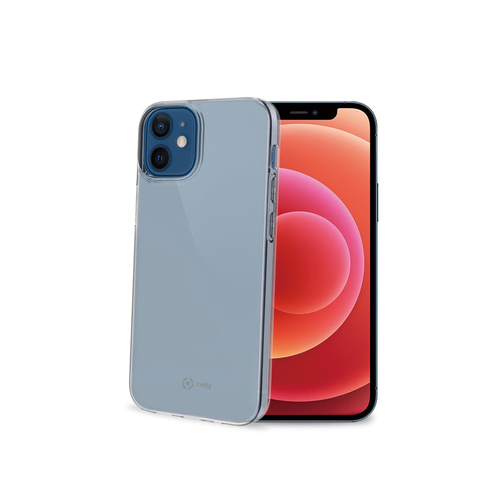 Custodia blu su un telefono rosso, sfondo bianco.