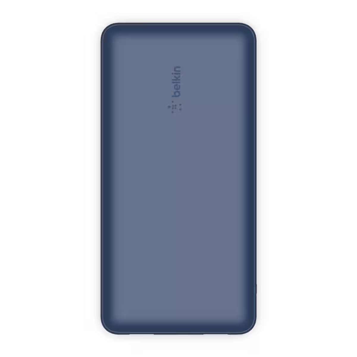 Power bank blu, rettangolare con il logo Belkin. Sfondo bianco.