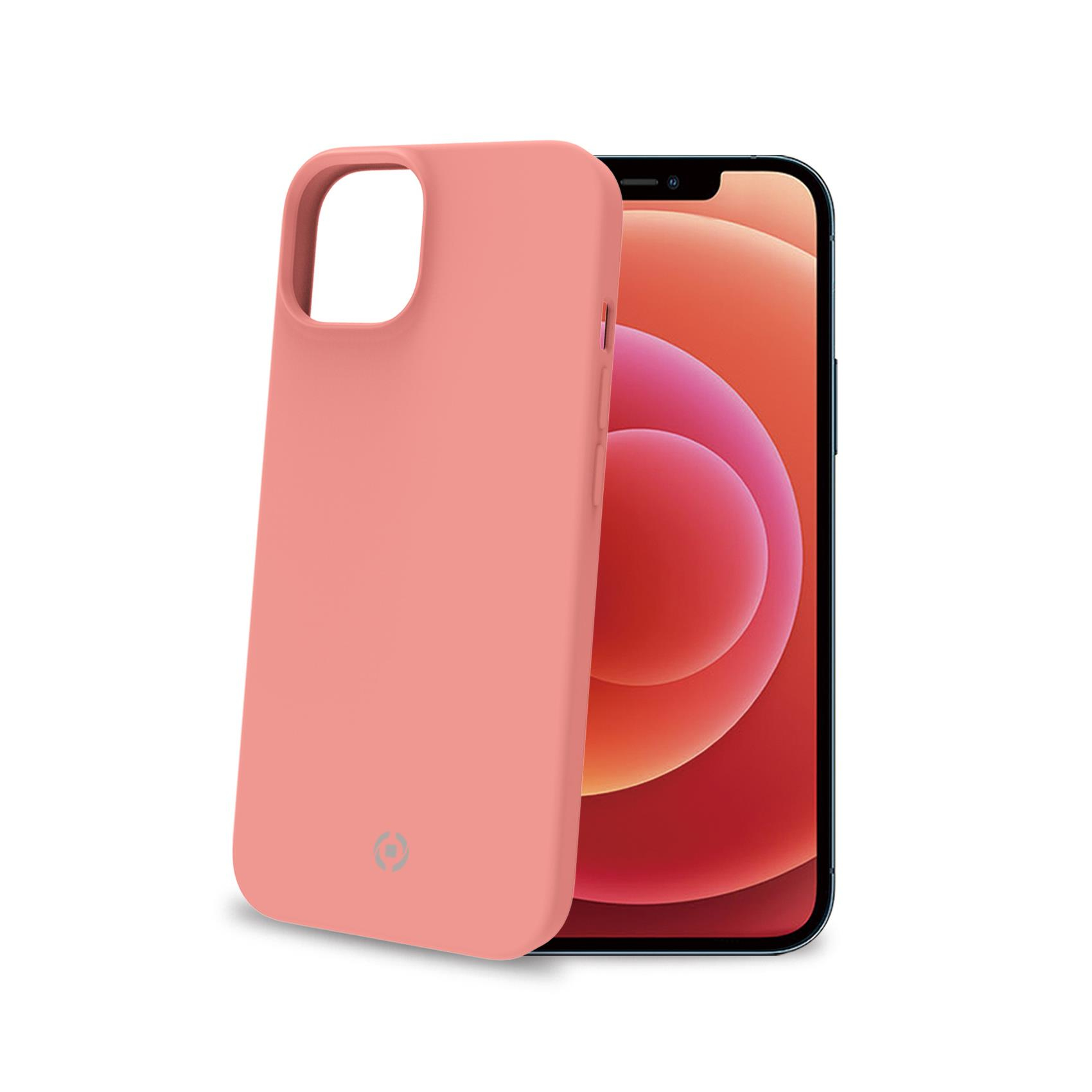Una custodia per telefono color pesca appoggiata a un telefono con sfondo color pesca.