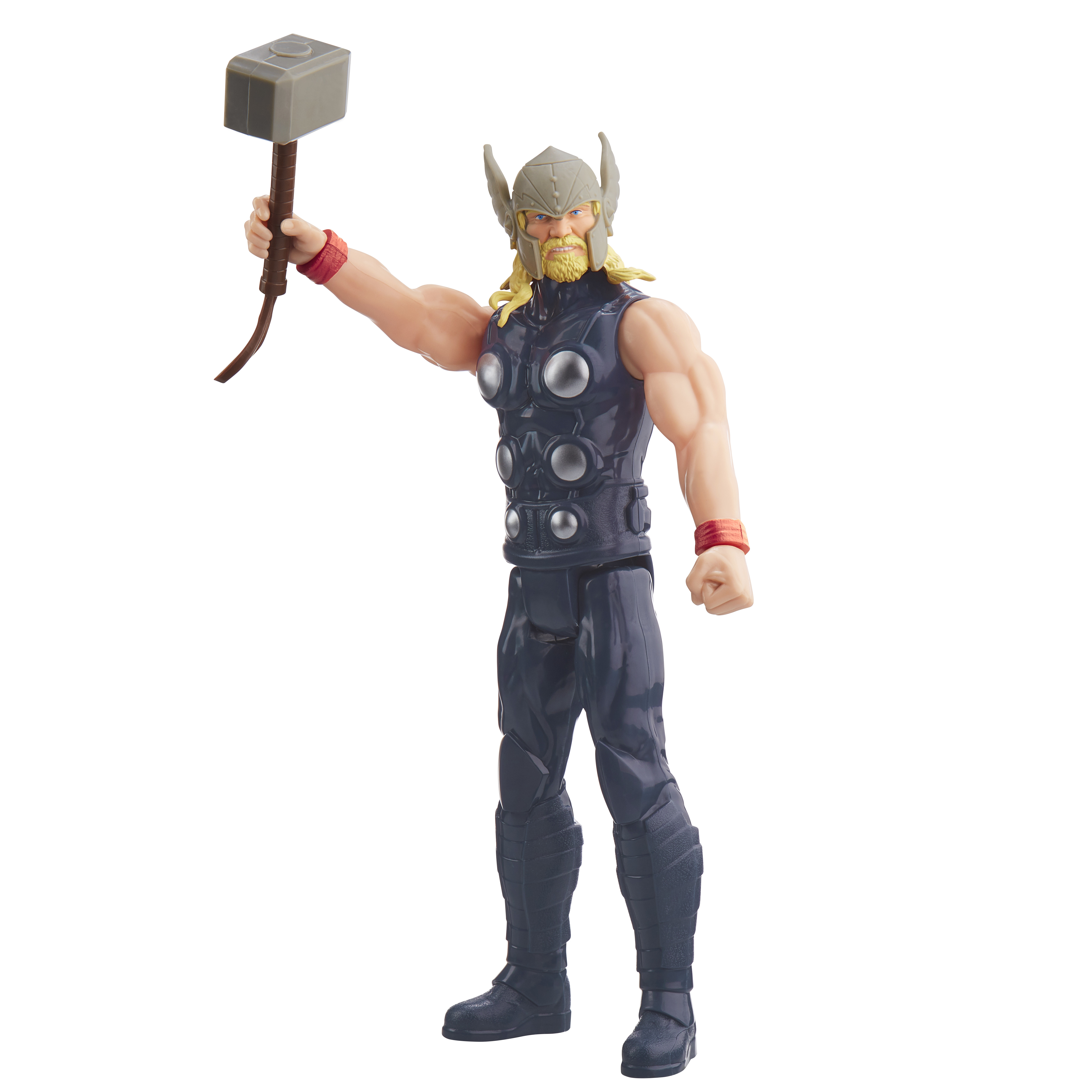 Action figure di Thor con martello, costume e casco, in posa eroica.