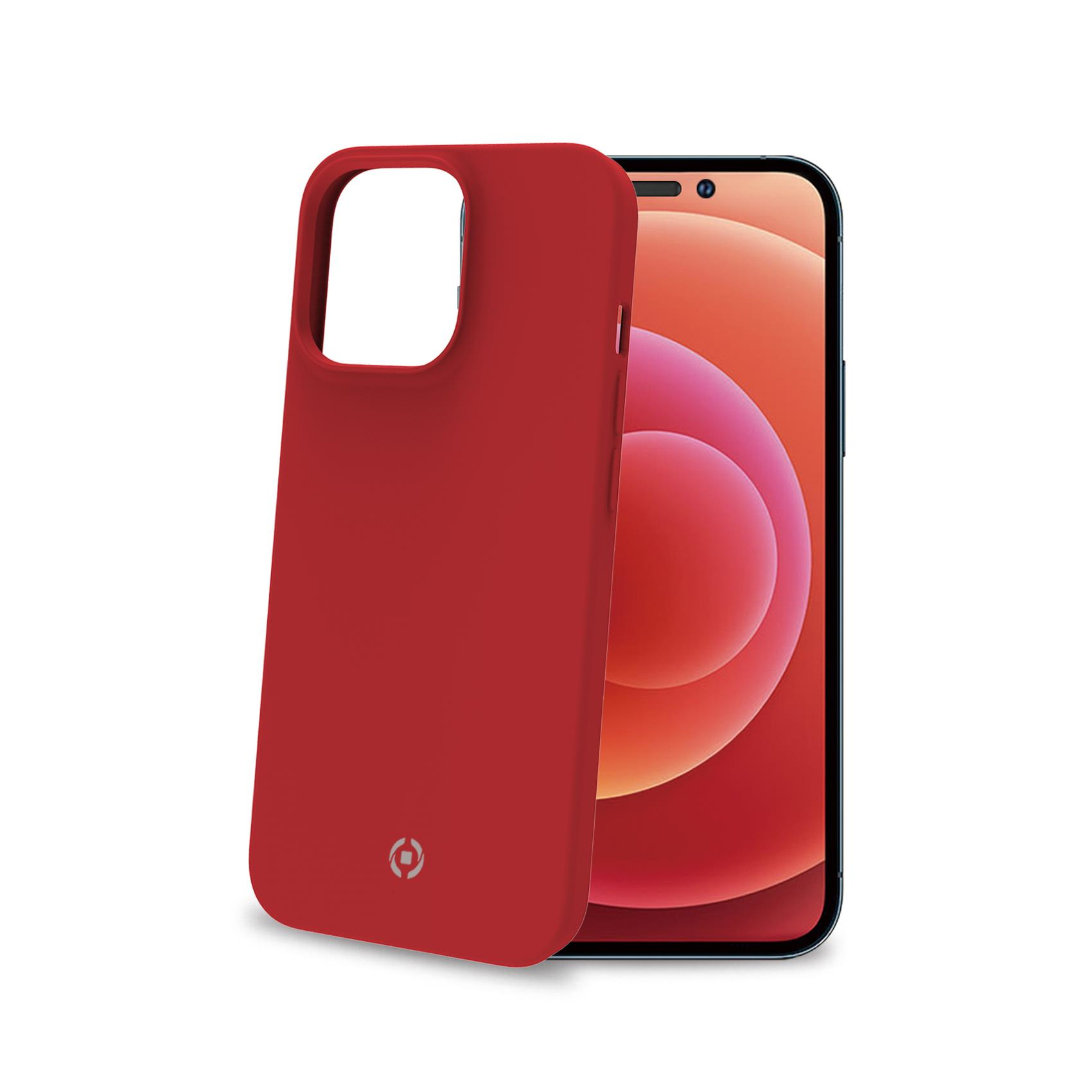 Una custodia rossa per telefono e un iPhone. Il telefono è sul lato destro.