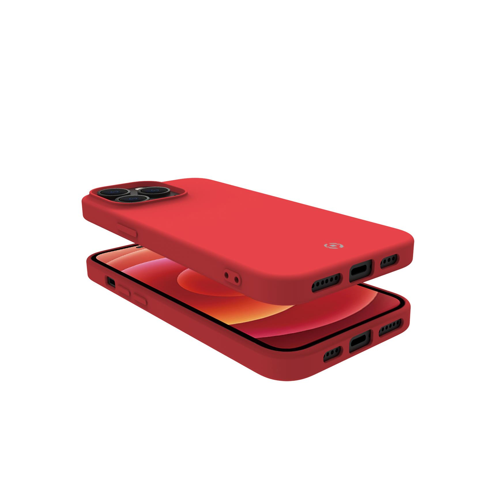 Due custodie rosse per telefono e un iPhone. La custodia copre il telefono.