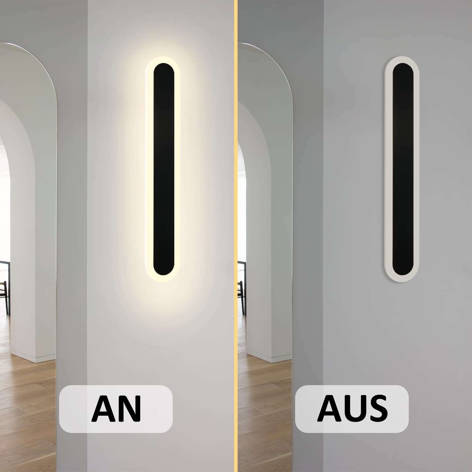 Una lampada da parete sotto la pioggia con un centro nero e un bordo bianco.