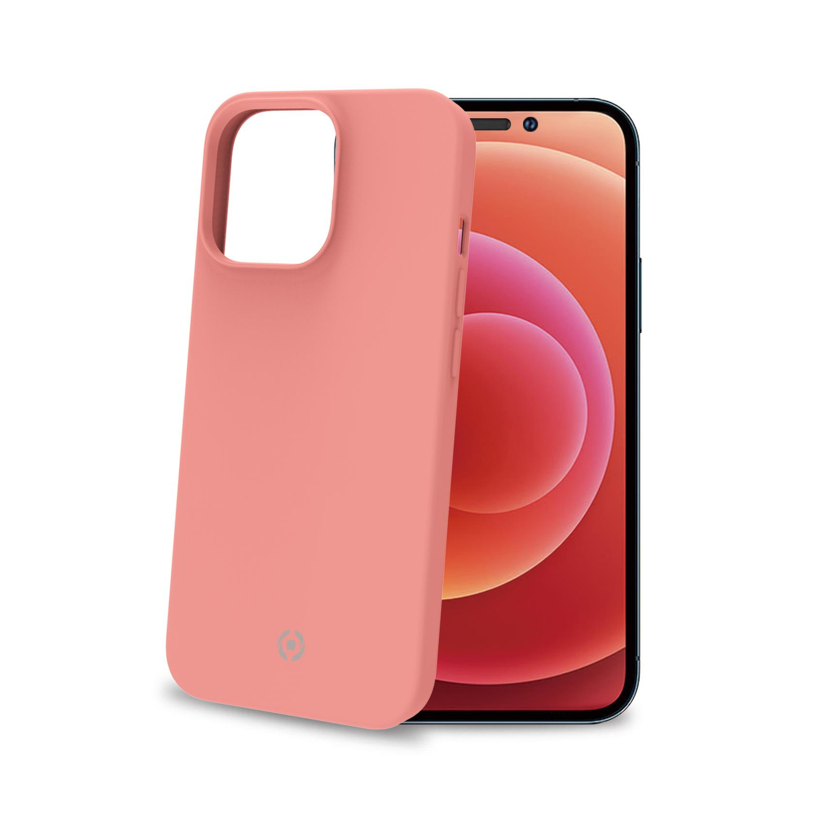 Custodia rosa per telefono accanto a un telefono. Lo schermo mostra un design colorato.