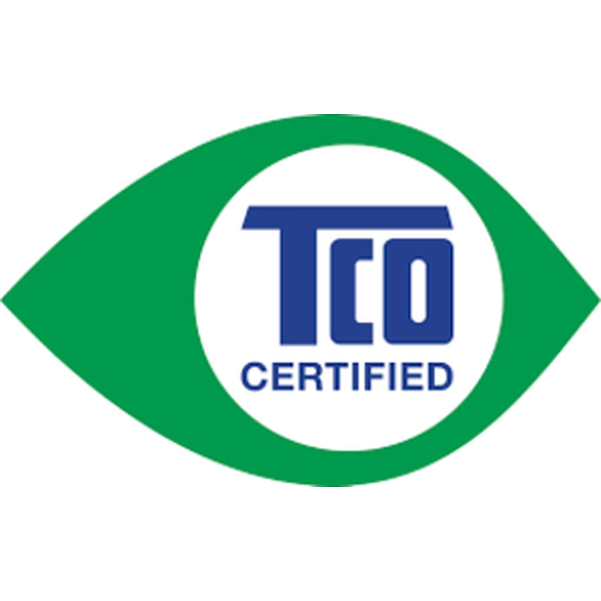 Logo TCO Certified, zielony kształt oka z niebieskim logo TCO Certified w środku.