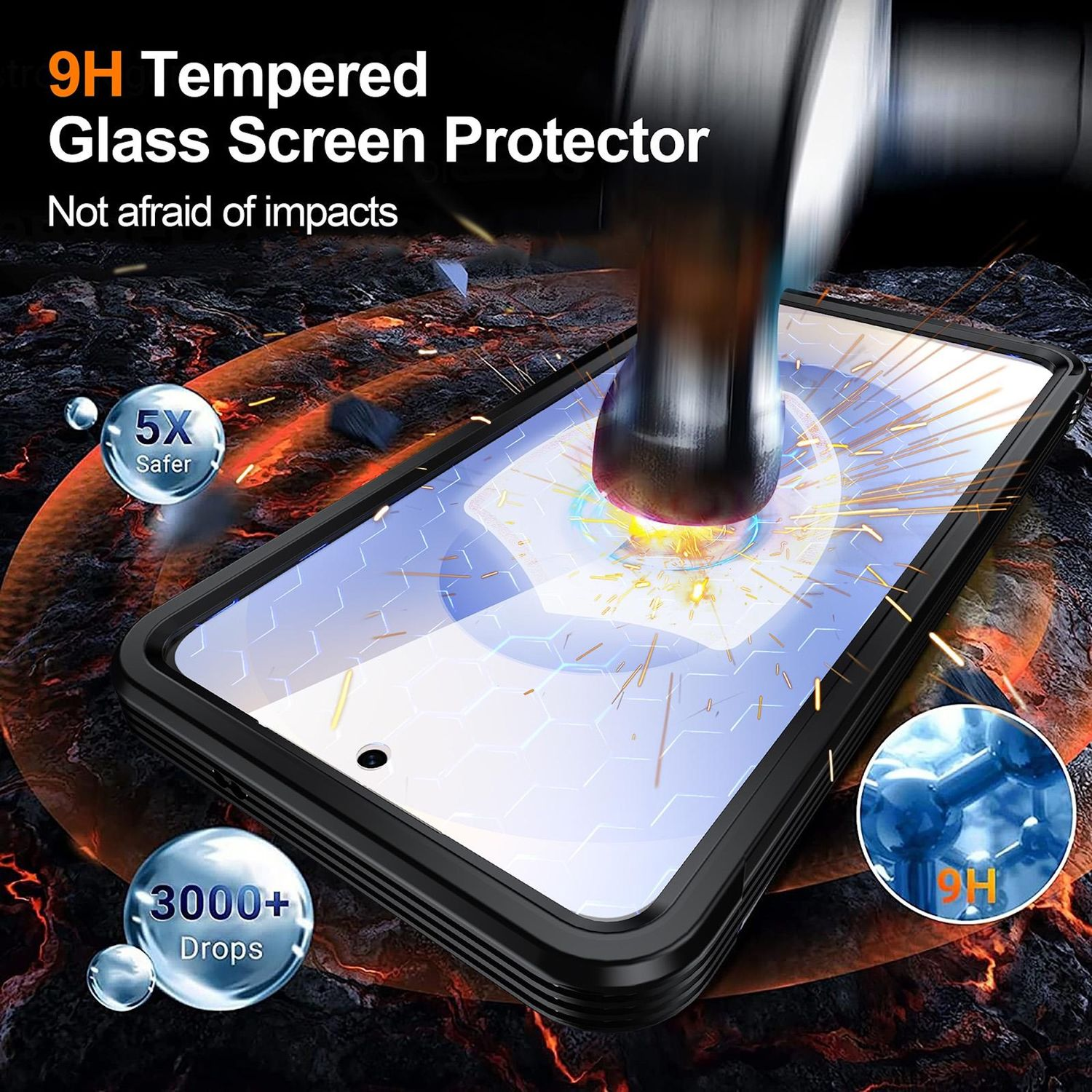 Tablet-Displayschutz mit schwarzem Rahmen. Es hat eine 9H-Bewertung und Stoßfestigkeit.